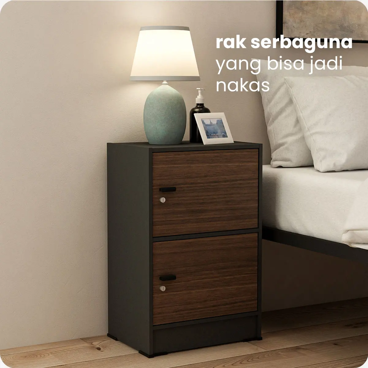 PIRA METROPOLIS OX - ARUNA RSG2 RAK SERBAGUNA / RAK SUSUN 2 PINTU warna BLACK - AMERICAN WALNUT - PIRA METROPOLIS OX - foto 2
