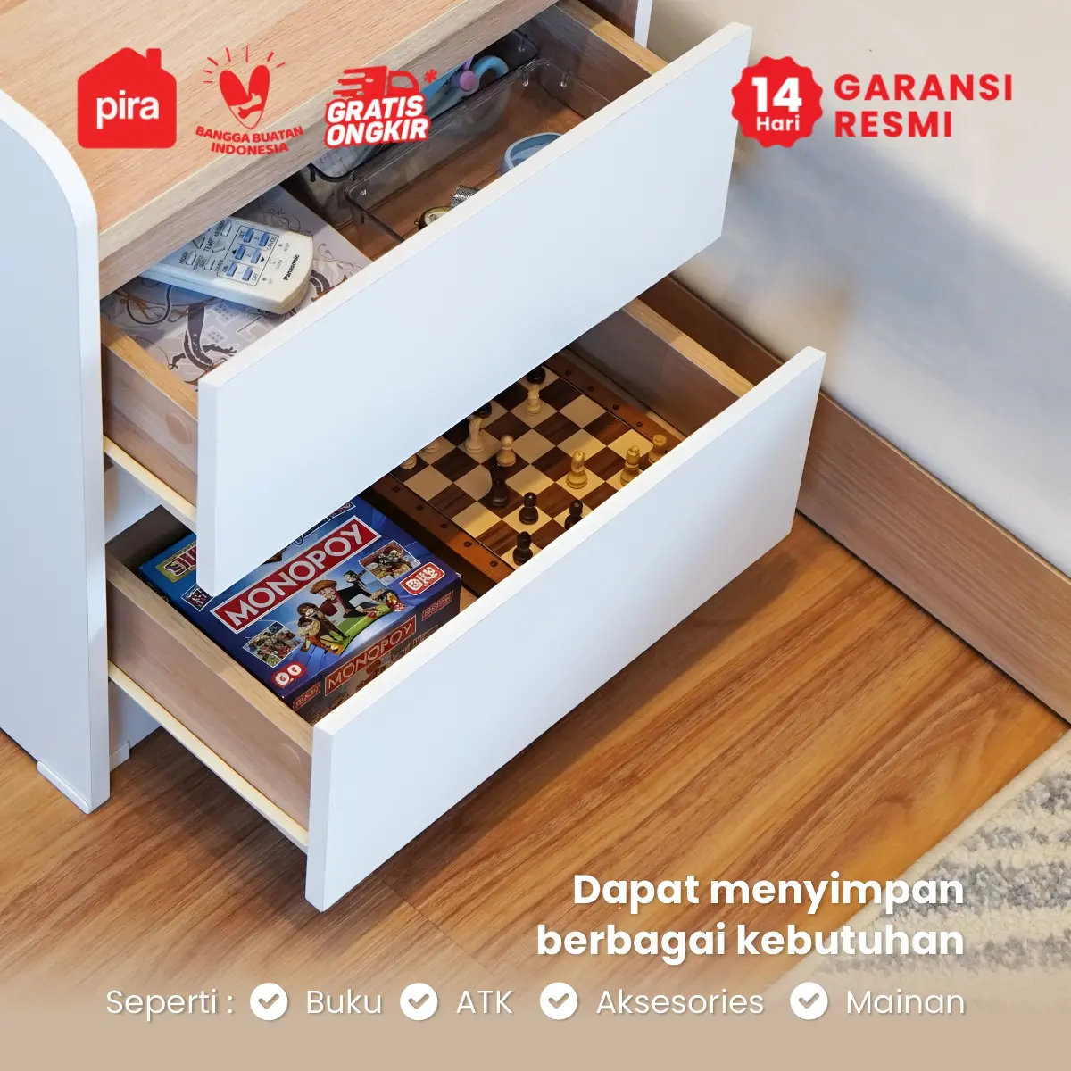 PIRA METROPOLIS -  NILS NS40 MEJA NAKAS / MEJA SUDUT / MEJA SAMPING / LEMARI LACI 2 SUSUN warna WHITE - PRO OAK - PIRA METROPOLIS - foto 4