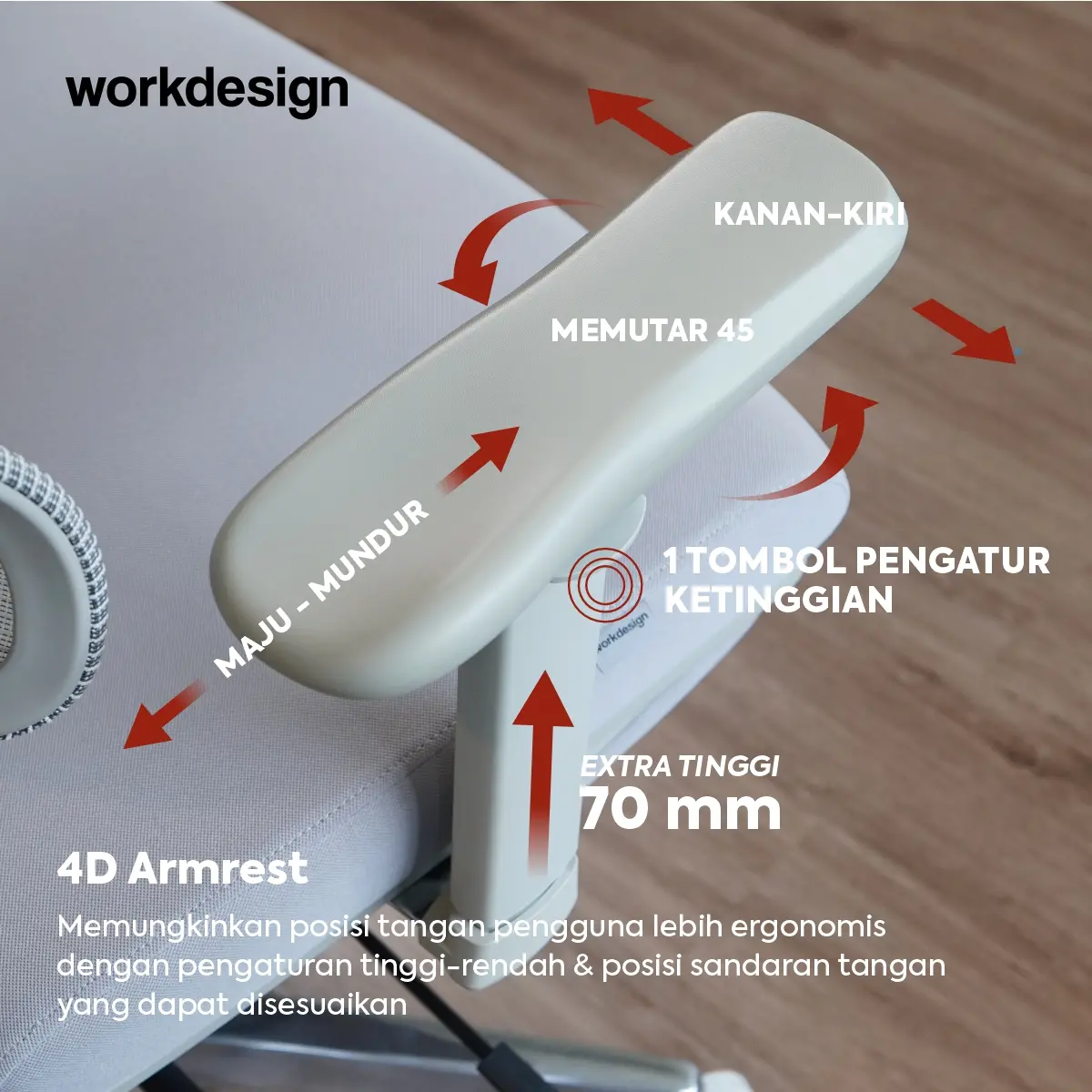 WORKDESIGN ANISEYA PC KURSI KANTOR / KURSI KERJA ERGONOMIS DENGAN LUMBAR SUPPORT warna GREY - WORKDESIGN - foto 5