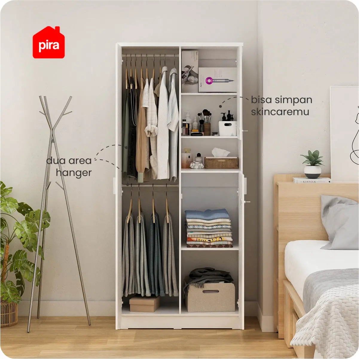 PIRA METROPOLIS OX - ARUNA WDD 2 LEMARI PAKAIAN 2 PINTU DENGAN KACA RIAS warna WHITE - PIRA METROPOLIS OX - foto 3
