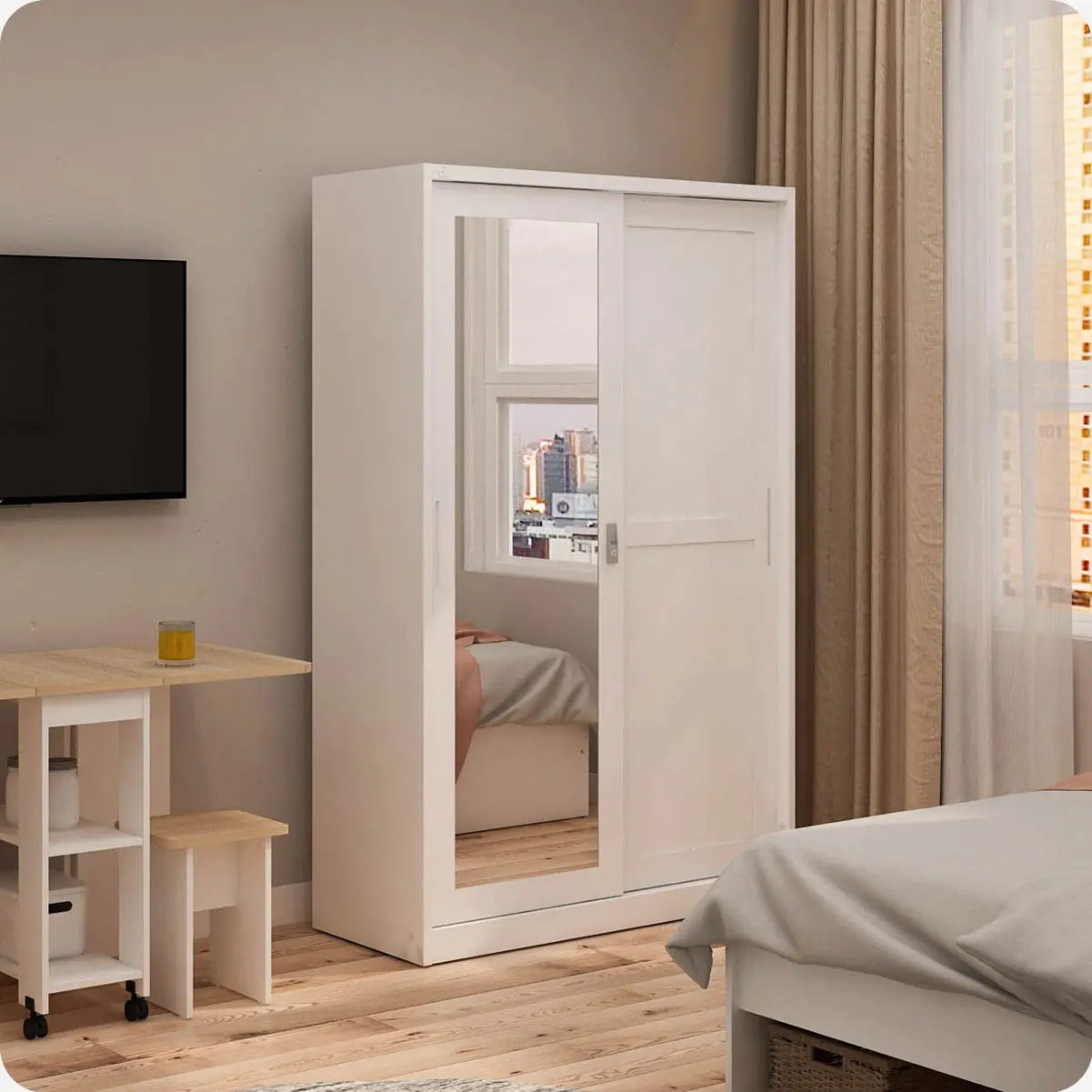 PIRA - SCHON 120A MWDSL LEMARI PAKAIAN BESI SLIDING / PINTU GESER warna WHITE - METROPOLIS - foto 1