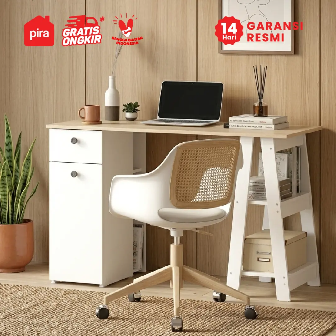 PIRA OX - NOAH DK MEJA KERJA / MEJA BELAJAR warna WHITE SM - PRO OAK - PIRA - foto 2