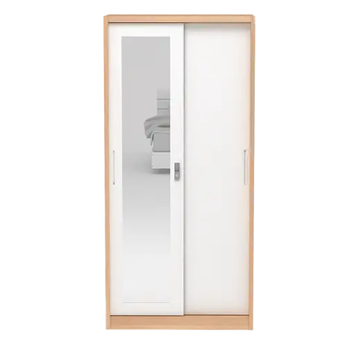 PIRA - ASHTON 90 MWDSL LEMARI PAKAIAN BESI SLIDING / GESER MOTIF KAYU warna LIGHT ASH - WHITE - PIRA - foto 4