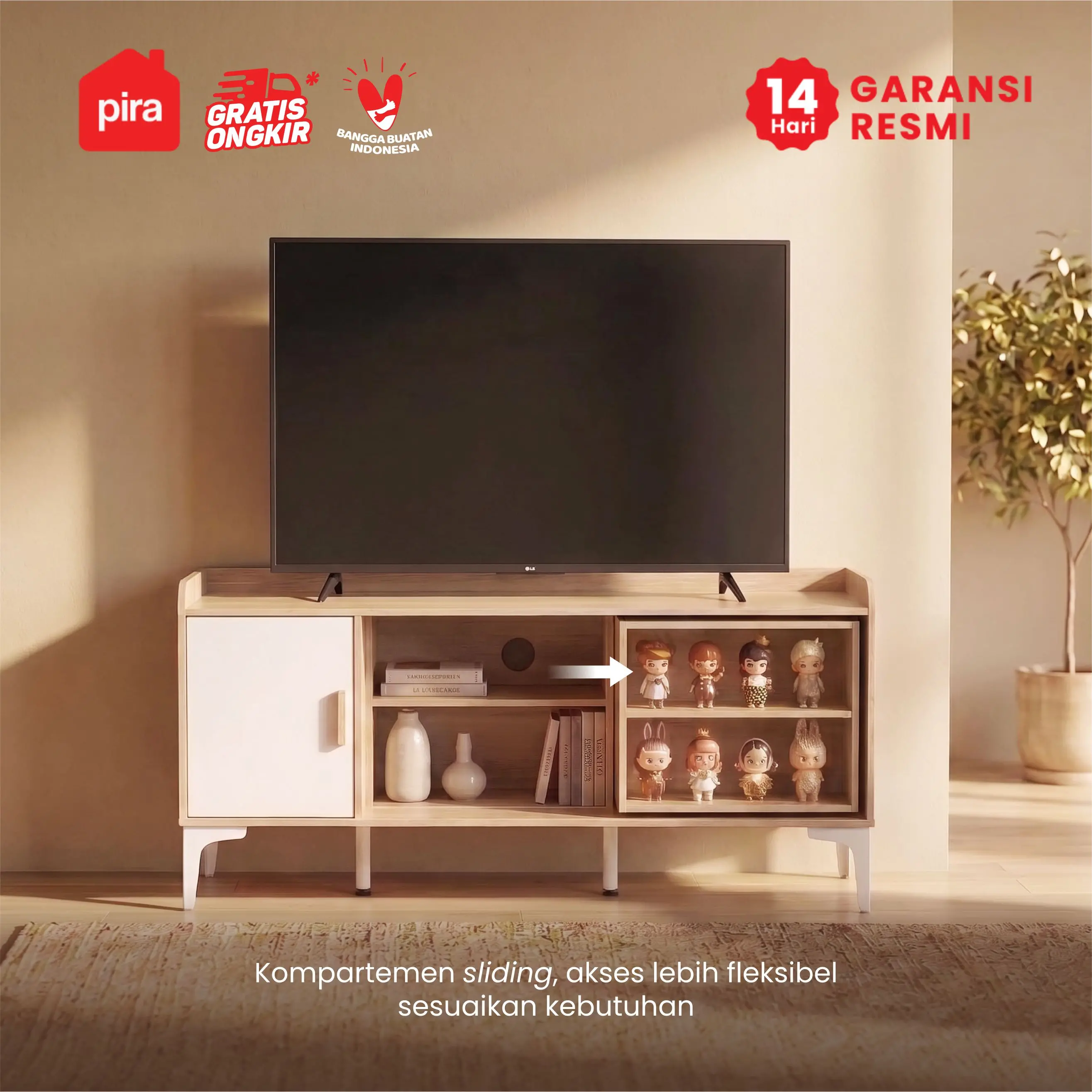 PIRA METROPOLIS - TANA TV120 MEJA TV / RAK TV / KABINET TV/ LEMARI TV warna PRO OAK - WHITE - PIRA METROPOLIS - foto 3