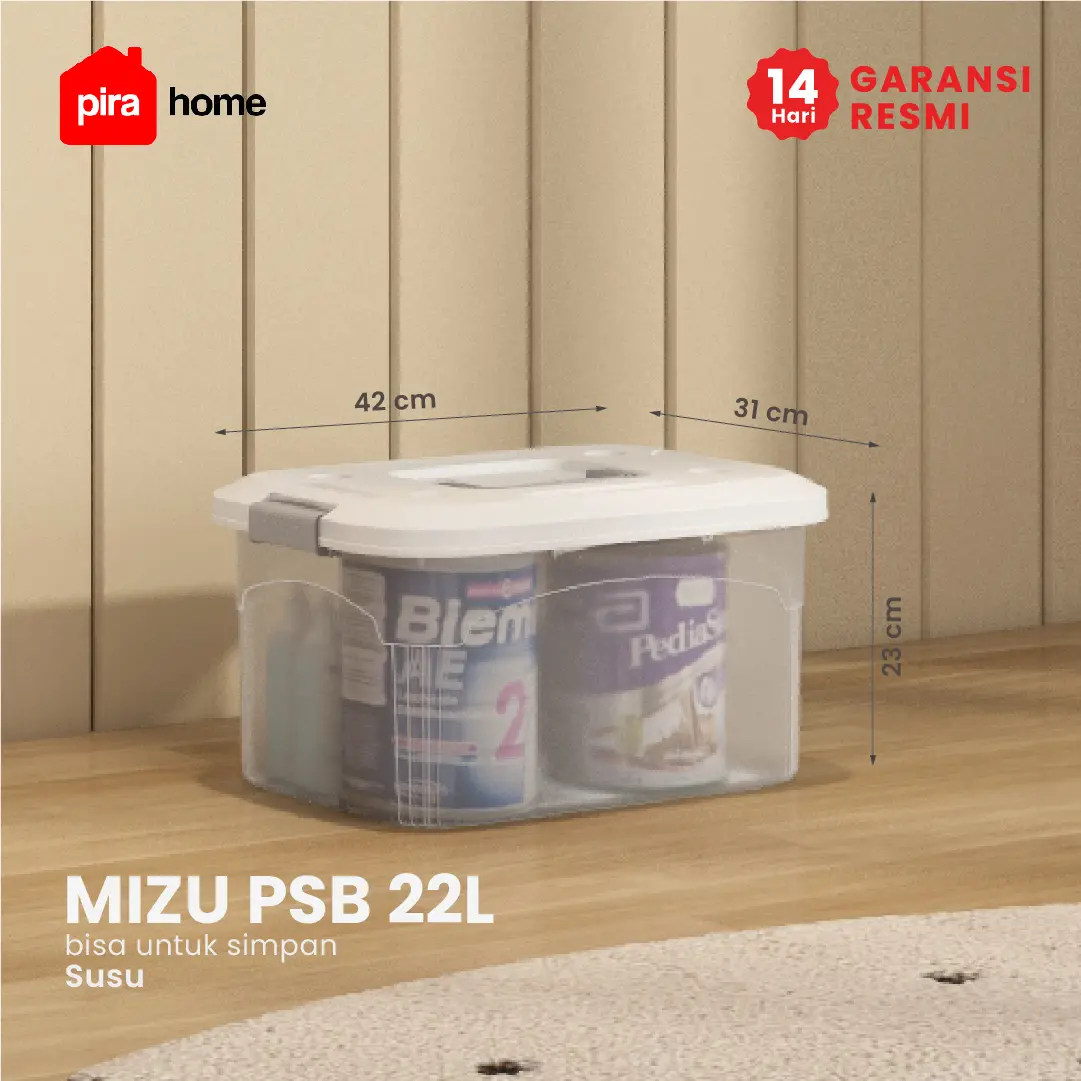 PIRA HOME - MIZU PSB 22L CONTAINER BOX / BOX PLASTIK / KOTAK PENYIMPANAN warna CLEAR WHITE - PIRA HOME - foto 1