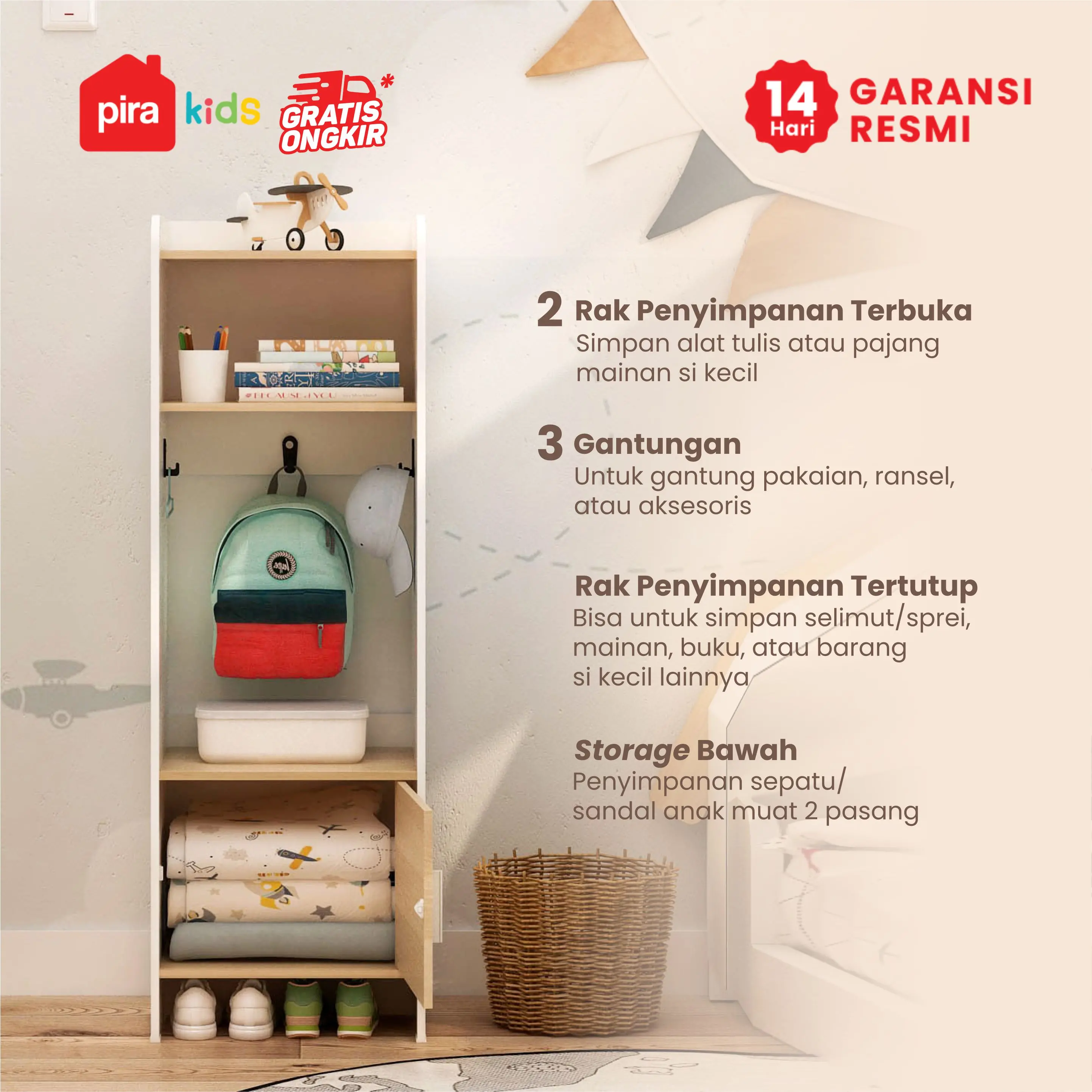 PIRA KIDS - WOODY RSG40 RAK SERBAGUNA / TEMPAT PENYIMPANAN MAINAN ANAK warna WHITE SM - PRO OAK - PIRA KIDS - foto 2