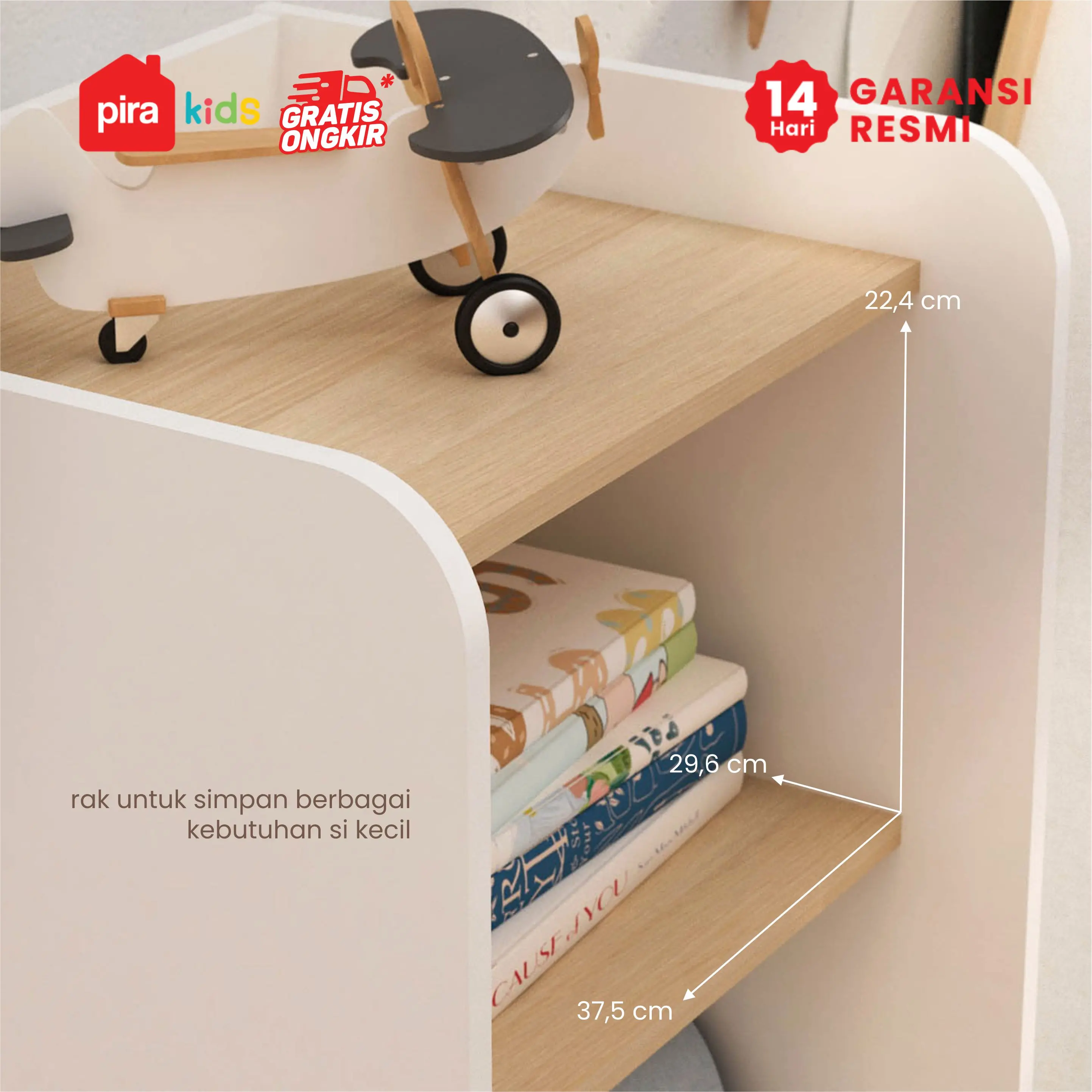 PIRA KIDS - WOODY RSG40 RAK SERBAGUNA / TEMPAT PENYIMPANAN MAINAN ANAK warna WHITE SM - PRO OAK - PIRA KIDS - foto 3