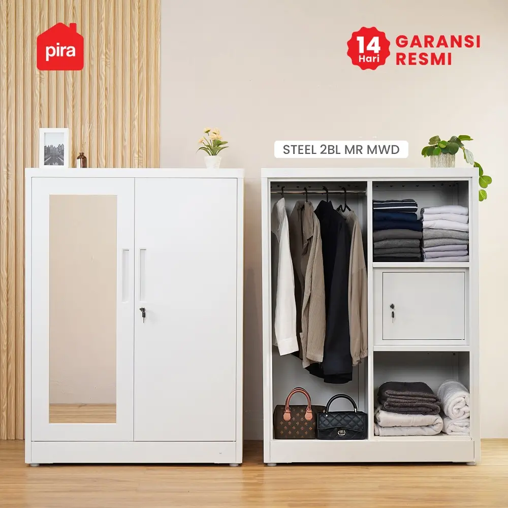 PIRA - STEEL 2BL MR MWD LEMARI PAKAIAN BESI 2 PINTU DENGAN CERMIN / LEMARI PAKAIAN ANAK warna WHITE - PIRA - foto 6