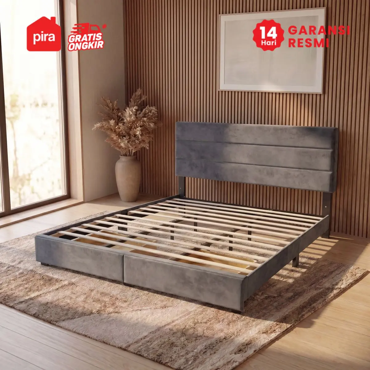 PIRA - PALMA BD180 PLATFORM BED / DIPAN / DIPAN TEMPAT TIDUR / RANJANG KASUR / DIPAN DENGAN LACI PENYIMPANAN warna GREY - PIRA - foto 3