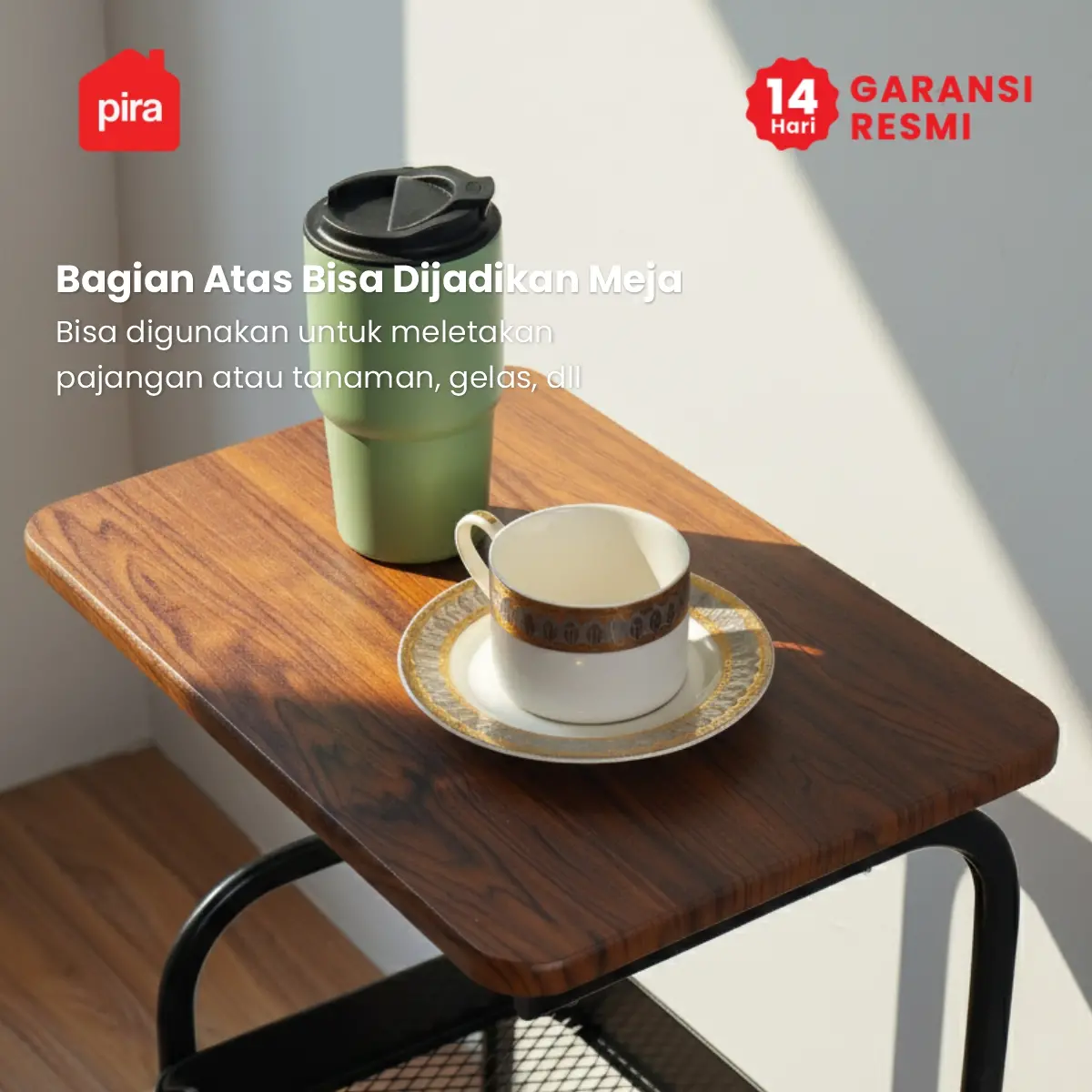 PIRA -  NAGI MKT3 RAK TROLI / RAK PENYIMPANAN / RAK SERBAGUNA / RAK BESI SUSUN DENGAN MEJA DAN RODA warna BLACK - DARK OAK - PIRA - foto 3