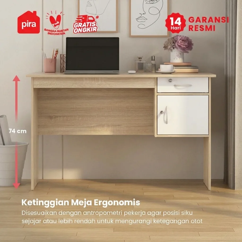 PIRA METROPOLIS - MT 122 N MEJA KERJA / KANTOR warna SONOMA OAK - WHITE - METROPOLIS - foto 2