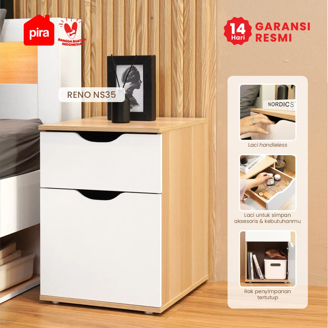 PIRA - RENO NS35 MEJA NAKAS / MEJA SUDUT / MEJA SAMPING warna PRO OAK - WHITE - PIRA METROPOLIS - foto 1