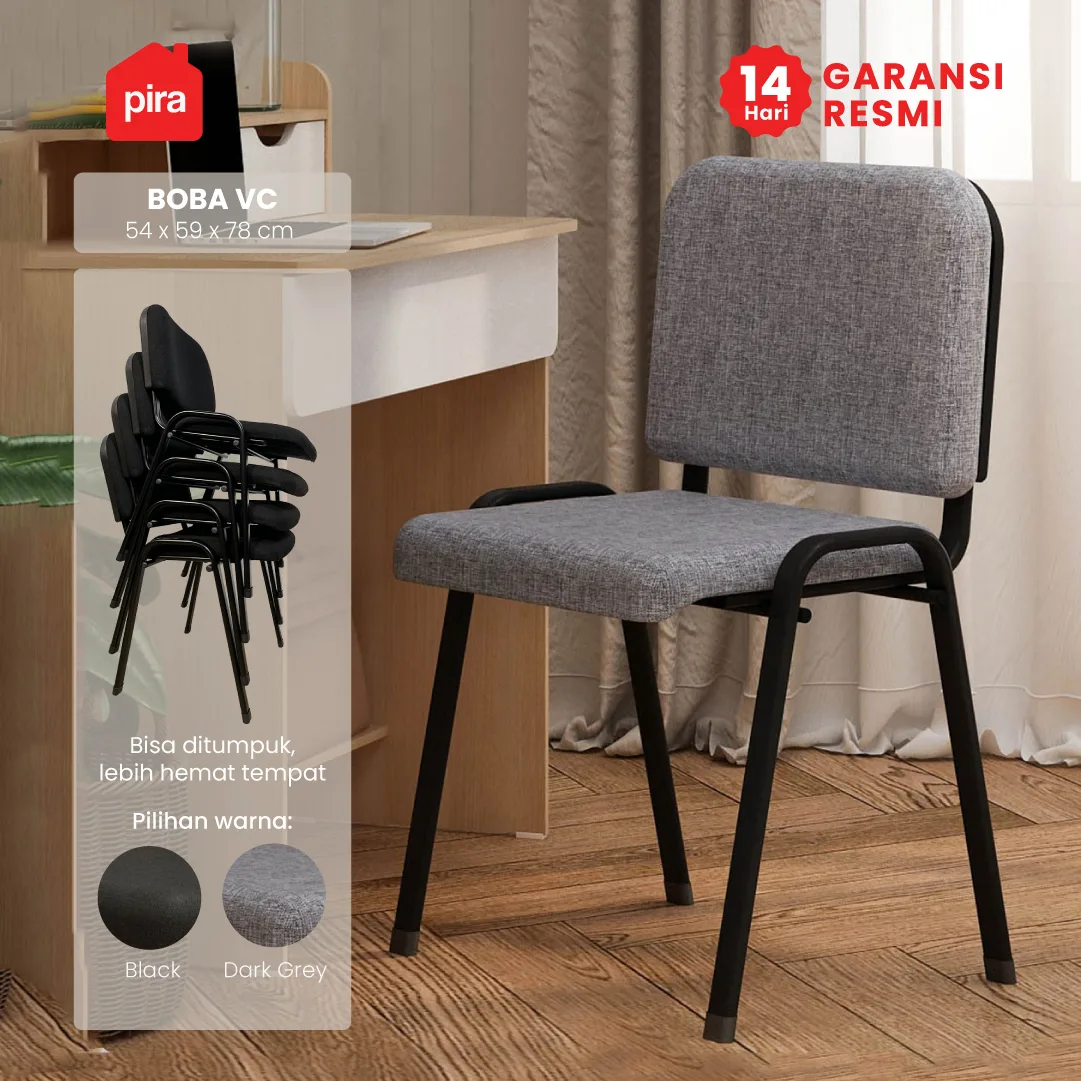 PIRA WORK - BOBA VC KURSI MEETING / KURSI SUSUN / KURSI HADAP / KURSI KANTOR / KURSI KERJA / ISO CHAIR warna DARK GREY - PIRA WORK - foto 1