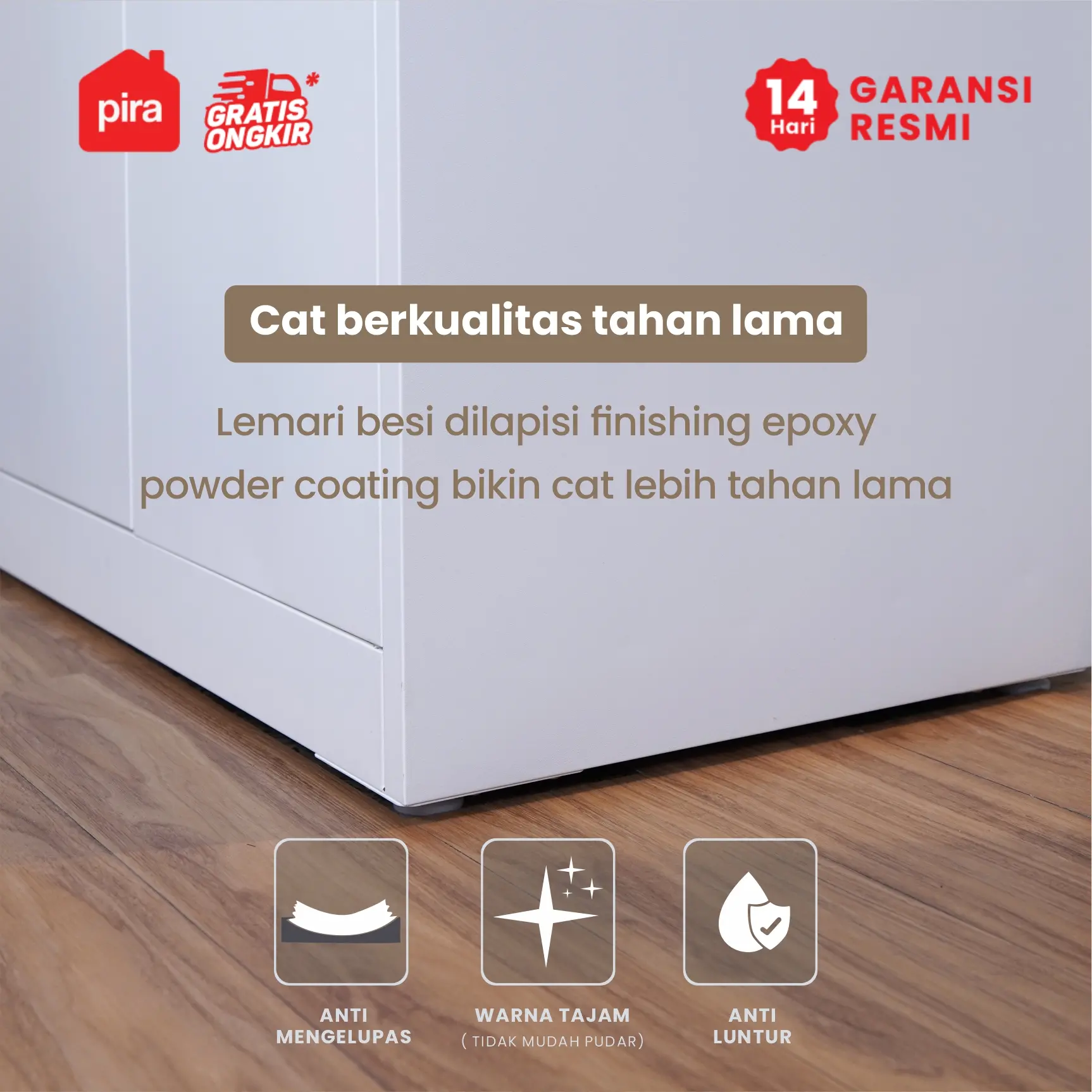 PIRA -  LINIO 3P MR MWD LEMARI PAKAIAN BESI 3 PINTU SWING DENGAN CERMIN warna WHITE - PIRA - foto 5