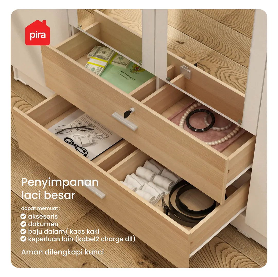 PIRA METROPOLIS OX - ASTA 4PL A LEMARI PAKAIAN 4 PINTU DENGAN LACI warna WHITE - PIRA METROPOLIS - foto 4