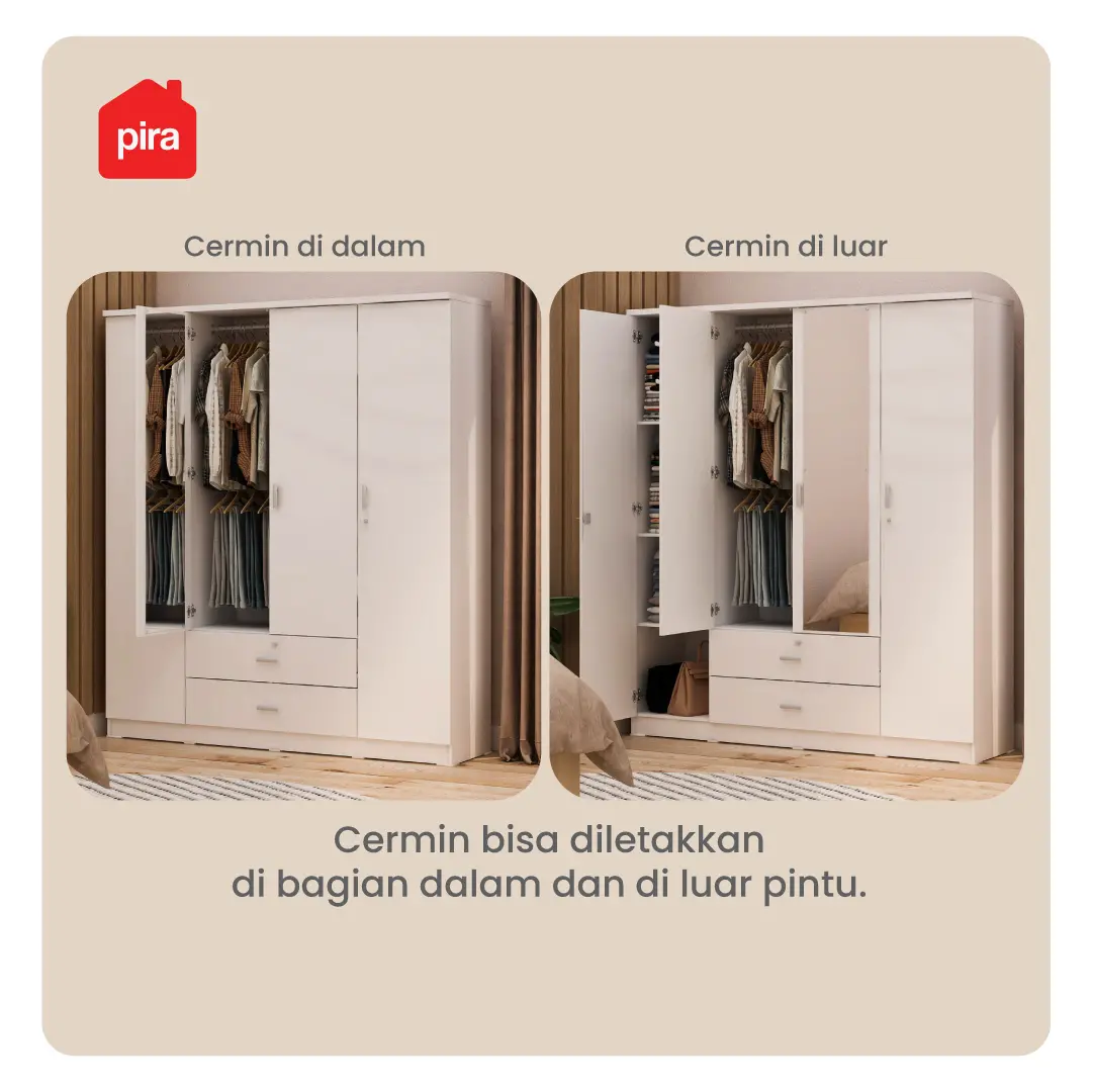 PIRA METROPOLIS OX - ASTA 4PL A LEMARI PAKAIAN 4 PINTU DENGAN LACI warna WHITE - PIRA METROPOLIS - foto 5