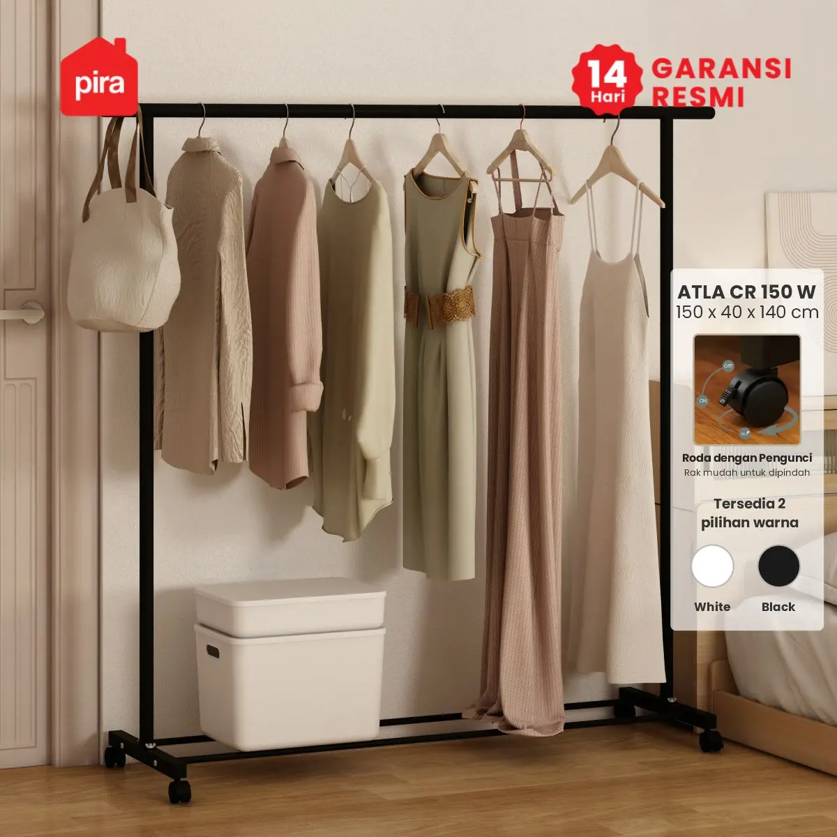 PIRA - ATLA CR 150 W RAK GANTUNG BAJU / STAND GANTUNGAN / STAND HANGER / RAK BESI warna BLACK - PIRA - foto 1