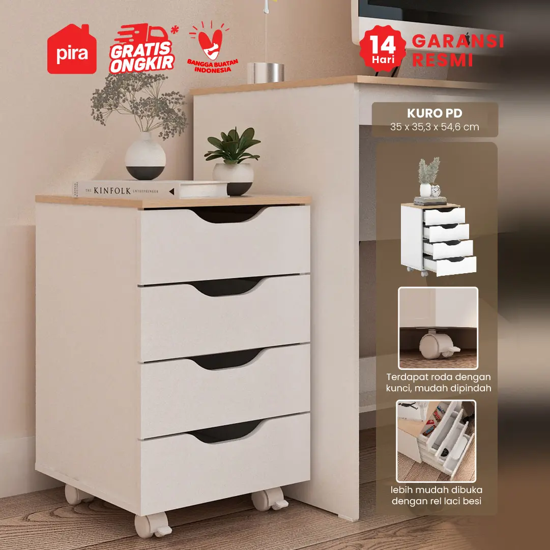 PIRA METROPOLIS OX - KURO PD MEJA LACI / PEDESTAL warna WHITE - PRO OAK - PIRA METROPOLIS OX - foto 1
