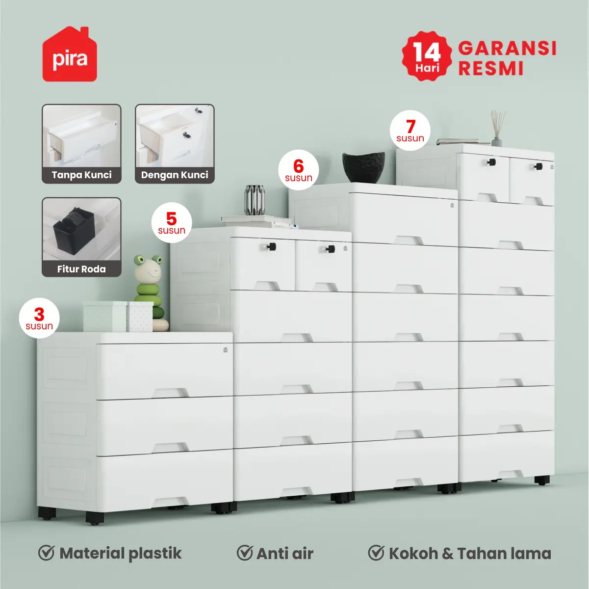 PIRA METROPOLIS - KAO PCH5+2 LEMARI LACI PLASTIK / LEMARI PLASTIK / DRAWER PLASTIK / LEMARI BAYI / LEMARI PAKAIAN ANAK warna WHITE - PIRA METROPOLIS - foto 4