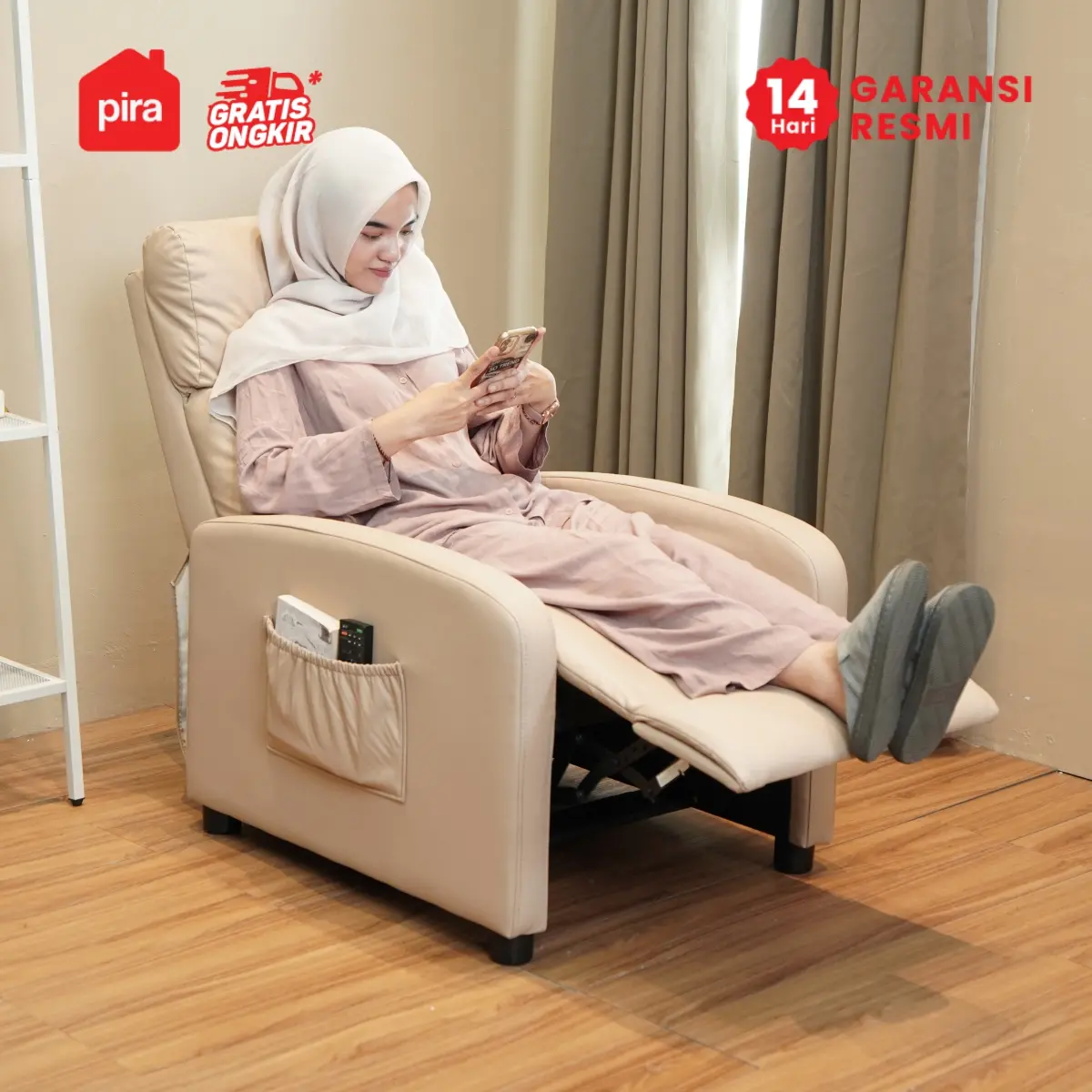 PIRA - DERBY 1 RS L SOFA / SOFA RECLINER / PUSH BACK RECLINER SOFA 1 SEATER warna BEIGE - PIRA - foto 3