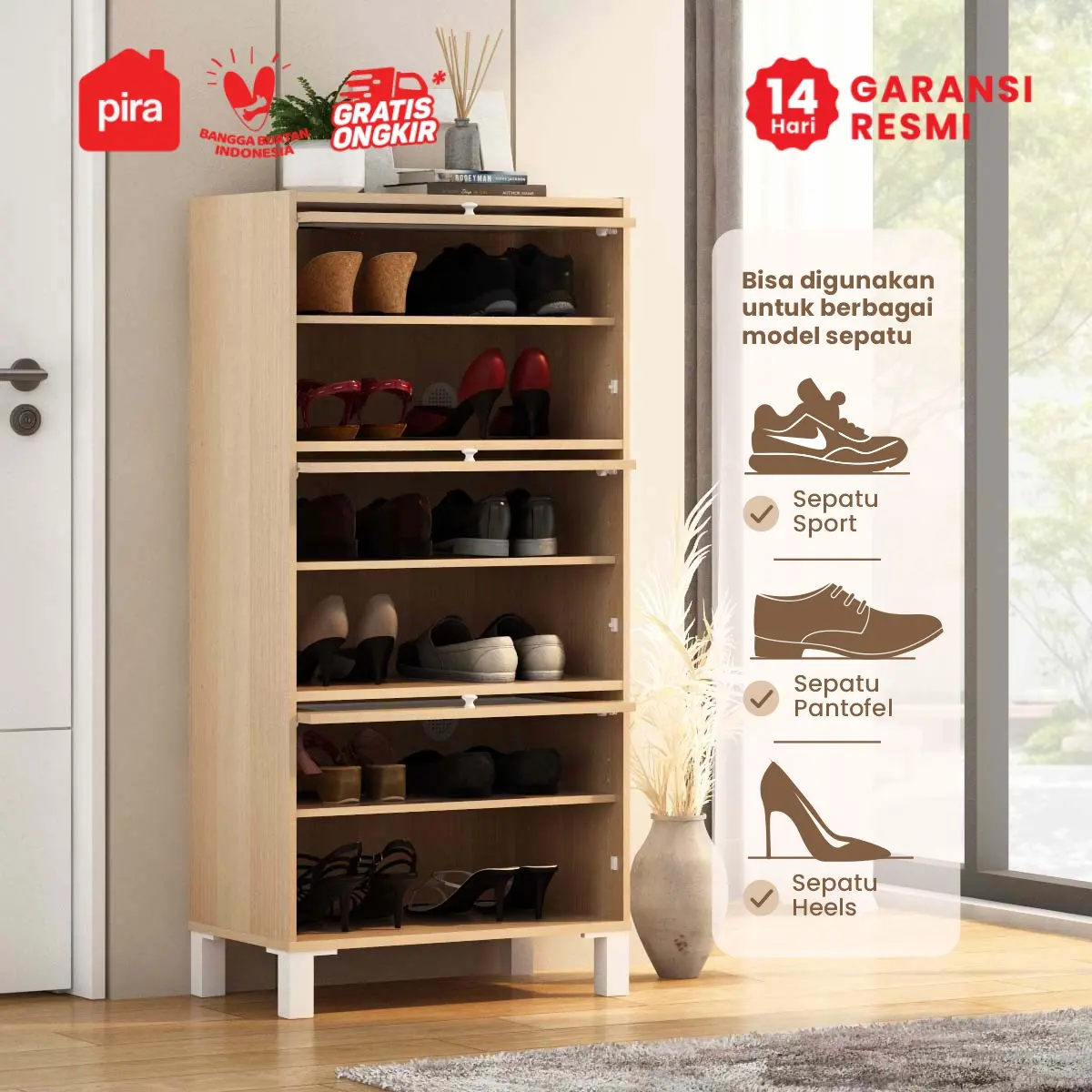 PIRA METROPOLIS -  KORYU SR60 RAK SEPATU / LEMARI SEPATU / RAK SERBAGUNA warna PRO OAK - PIRA METROPOLIS - foto 3