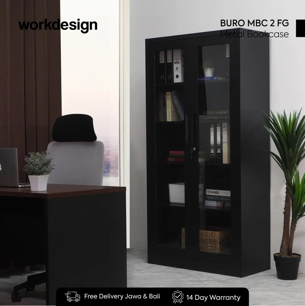 WORKDESIGN BURO MBC 2 FG RAK BUKU BESI / LEMARI ARSIP KANTOR warna BLACK - WORKDESIGN - foto 1