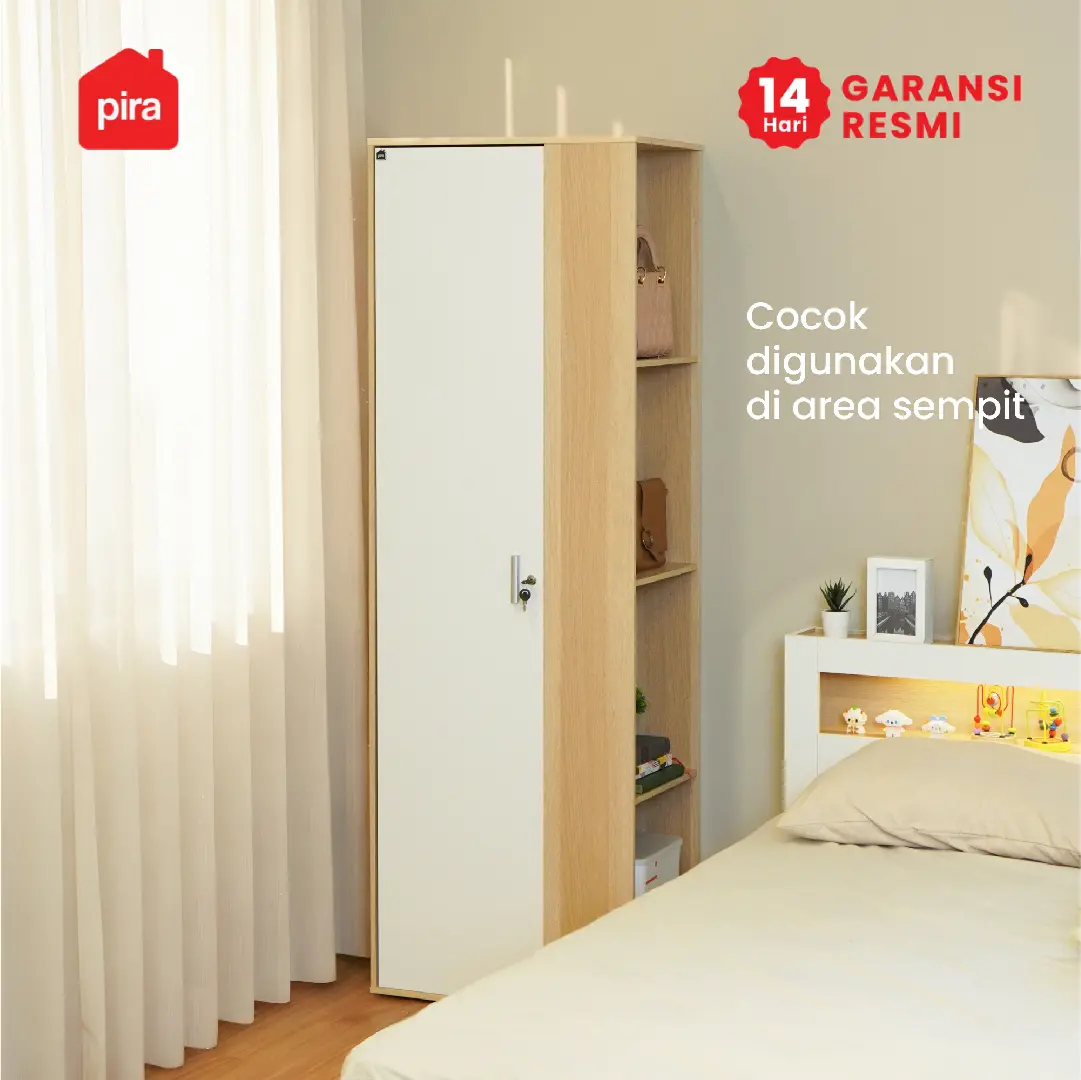 PIRA METROPOLIS OX -  ARUNA 1PSU LEMARI PAKAIAN 1 PINTU / LEMARI BAJU / RAK SERBAGUNA warna PRO OAK - WHITE - PIRA METROPOLIS OX - foto 6