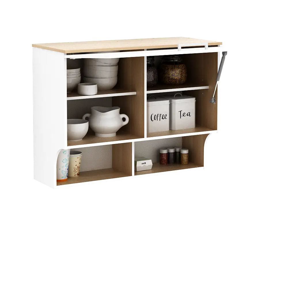 PIRA METROPOLIS OX - ARUNA KC WU80F RB RAK DAPUR / RAK GANTUNG DAPUR / KITCHEN SET ATAS 2 PINTU FLIP DENGAN RAK BUMBU warna WHITE - PRO OAK - PIRA METROPOLIS OX - foto 7