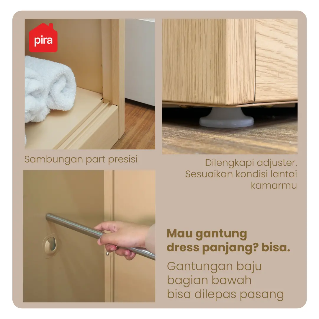 PIRA - ASHTON AVA 90 MWDSL LEMARI PAKAIAN BESI SLIDING / GESER MOTIF KAYU warna LIGHT ASH - WHITE - PIRA - foto 9