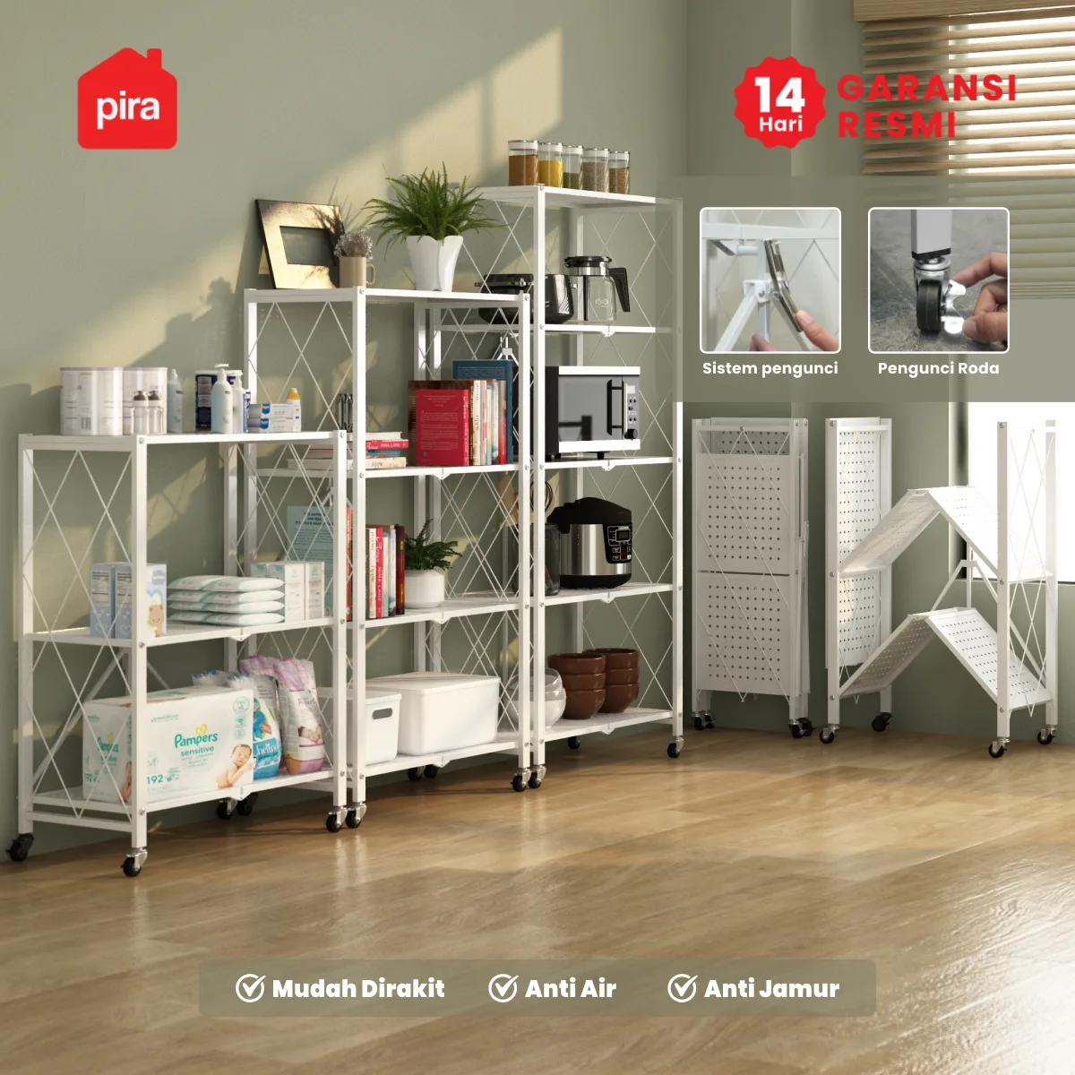 PIRA - FLATO AVA MSU 5X1 RAK DAPUR LIPAT SERBAGUNA / RAK BESI 5 SUSUN warna WHITE - PIRA - foto 7