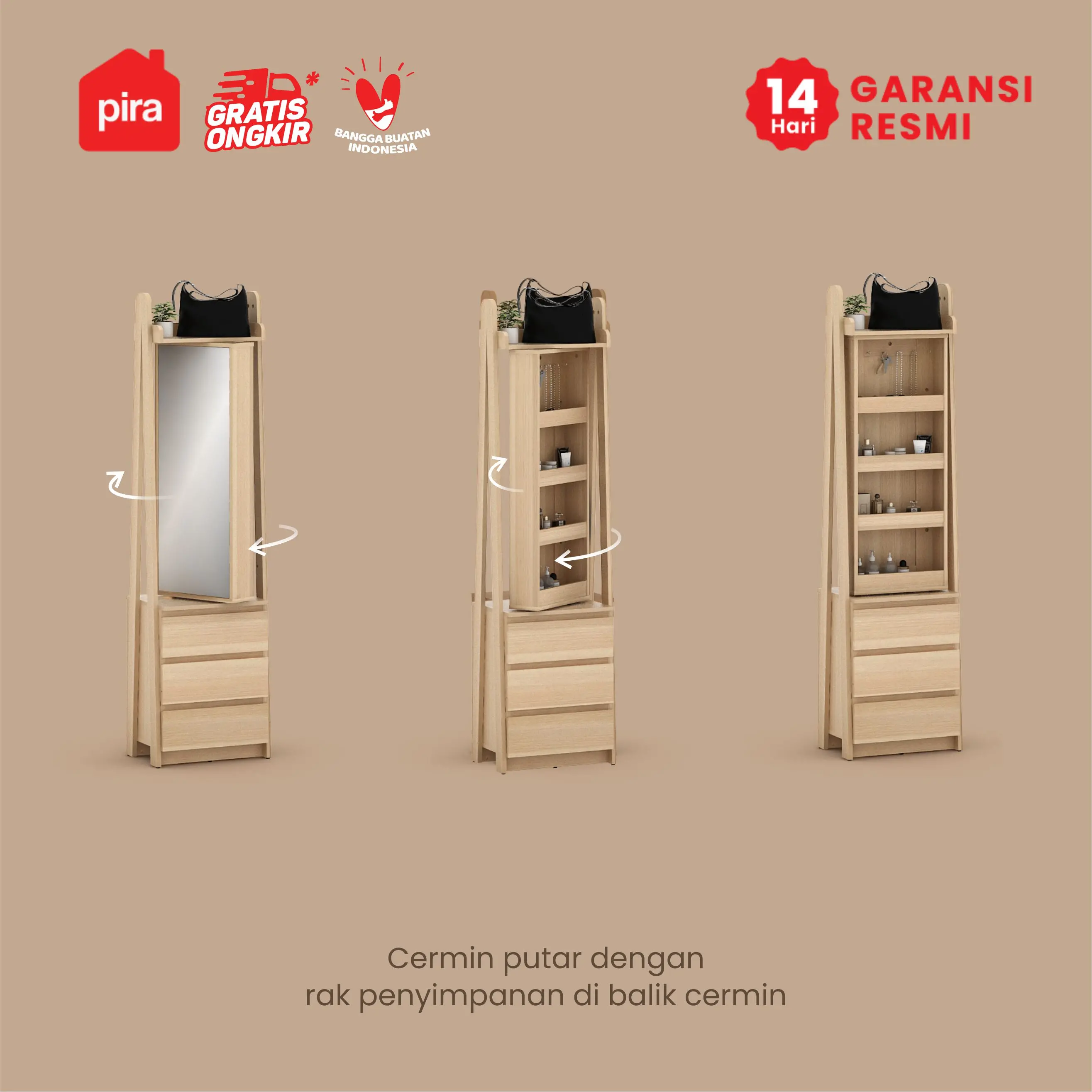 PIRA - KIREI DS48 MEJA RIAS / CERMIN FULL BODY / MEJA RIAS MINIMALIS warna PRO OAK - PIRA - foto 2
