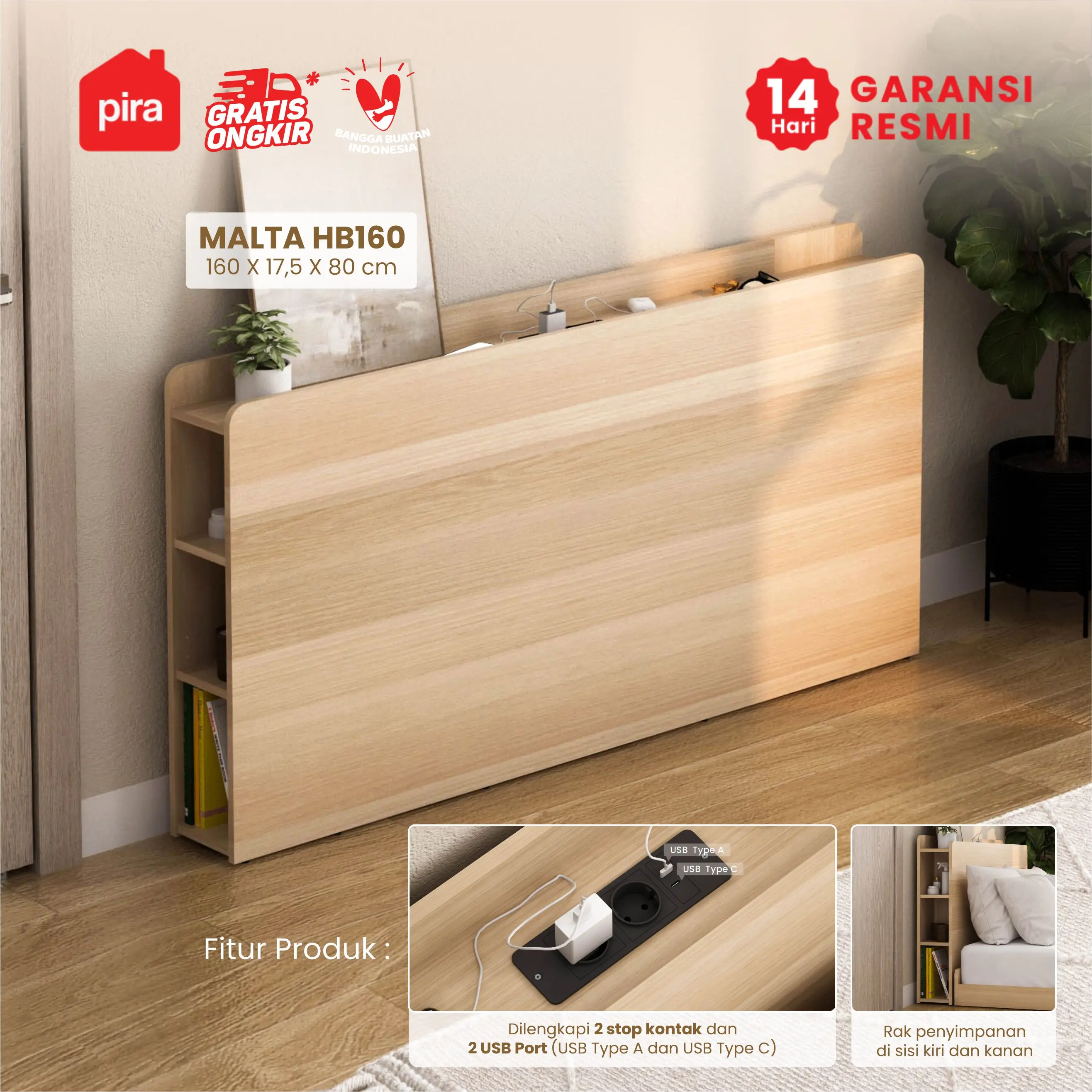PIRA - MALTA HB160 HEADBOARD KASUR / SANDARAN KASUR / DIPAN / DIPAN TEMPAT TIDUR warna PRO OAK - PIRA - foto 2