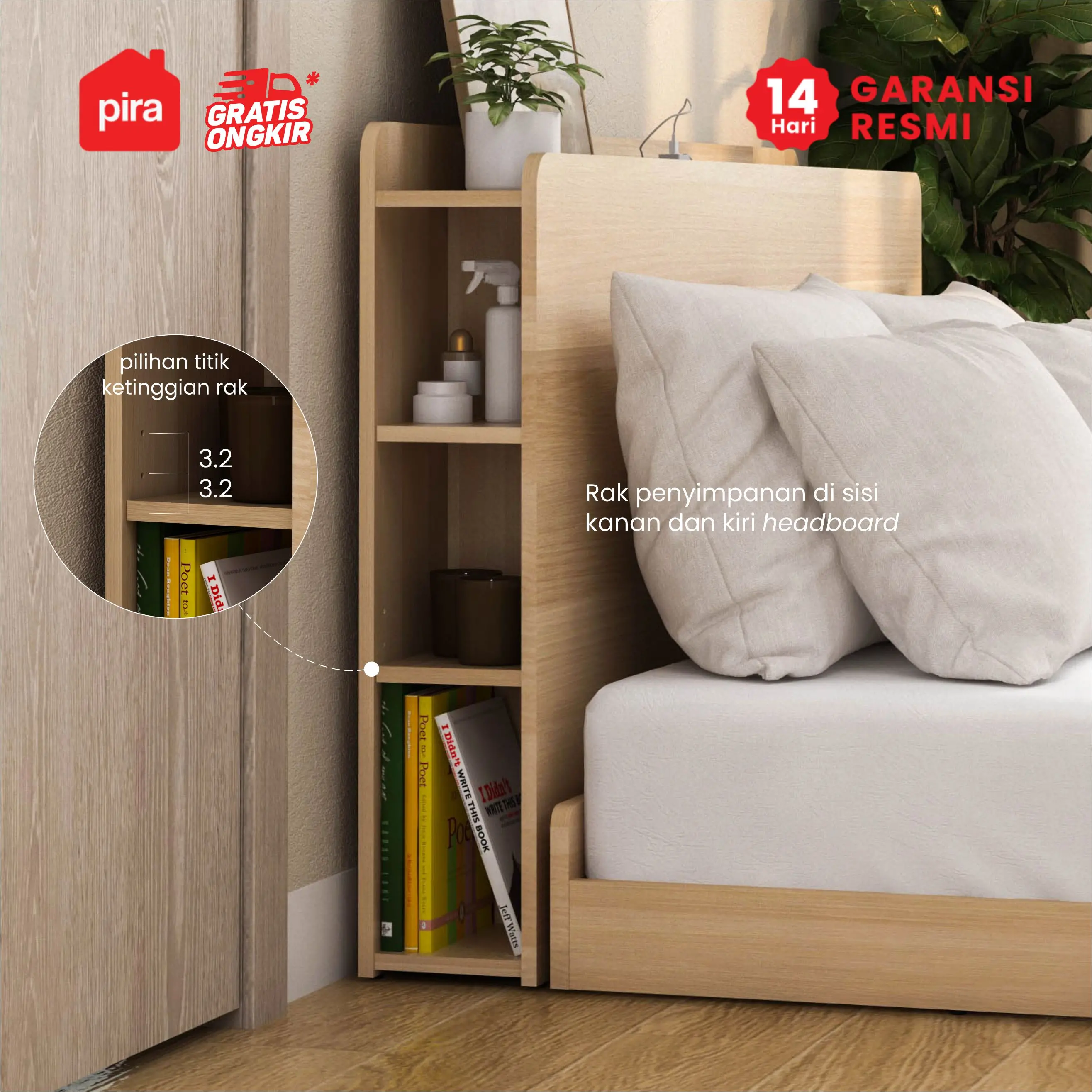 PIRA - MALTA HB160 HEADBOARD KASUR / SANDARAN KASUR / DIPAN / DIPAN TEMPAT TIDUR warna PRO OAK - PIRA - foto 4