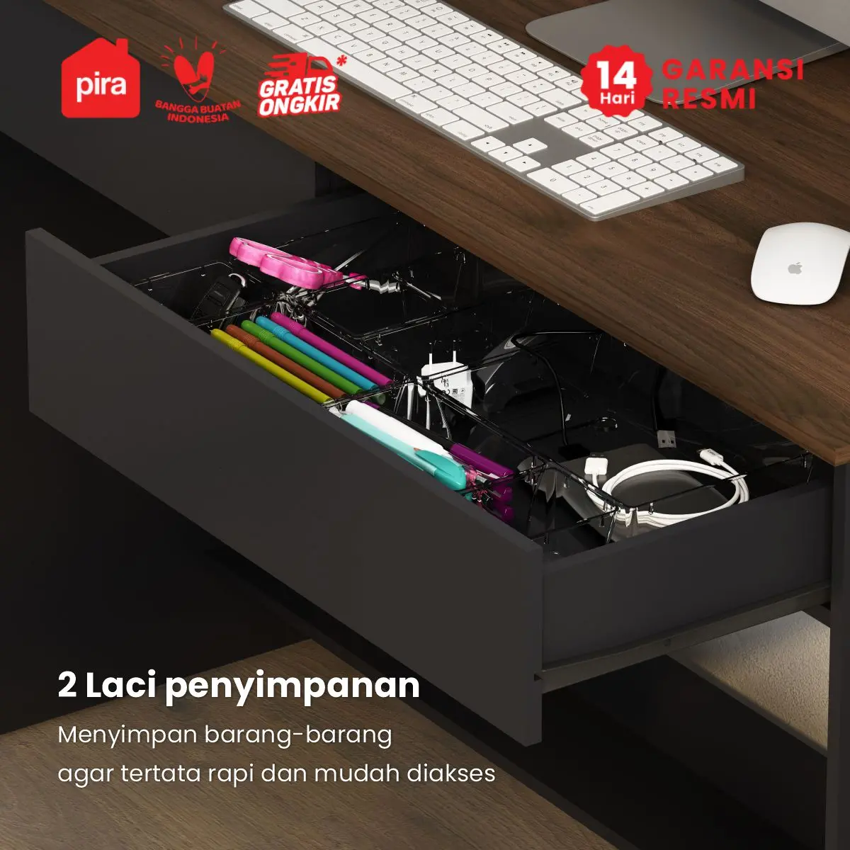 PIRA METROPOLIS OX - ARUNA DK121 MEJA KERJA / MEJA BELAJAR DENGAN LACI warna BLACK - BROWN WALNUT - PIRA METROPOLIS OX - foto 3