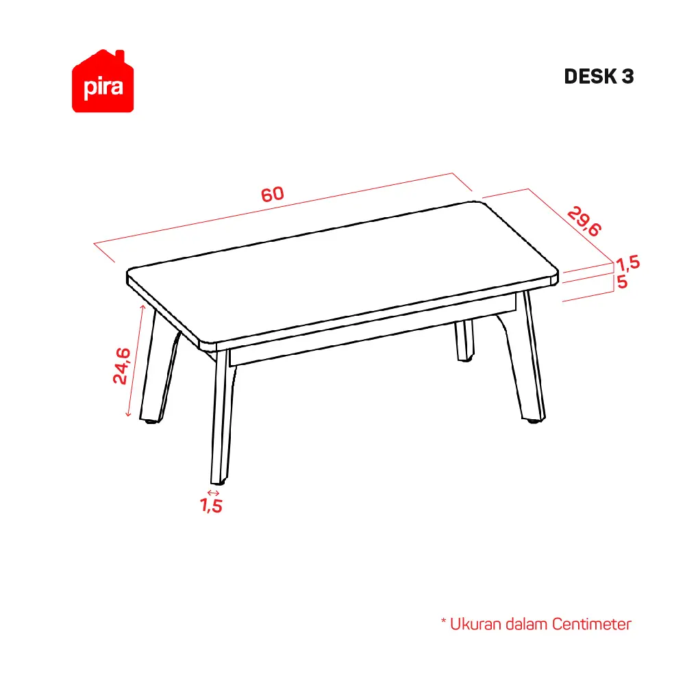 Panduan ukuran LEO DESK warna BROWN WALNUT - PIRA OX