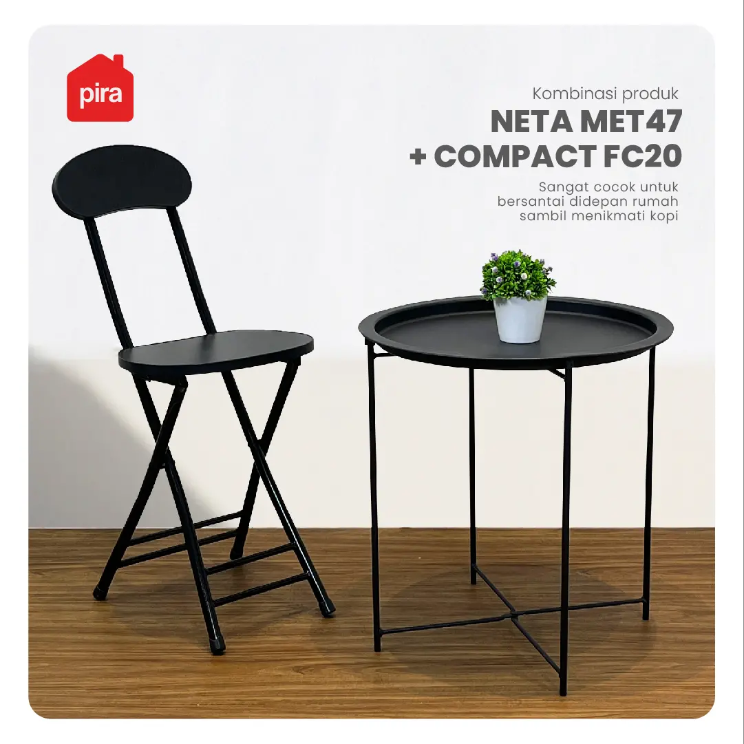 PIRA - NETA MET47 MEJA LIPAT / MEJA PORTABLE / MEJA SAMPING / MEJA NAKAS / MEJA TAMU / MEJA TERAS warna BLACK - PIRA - foto 5