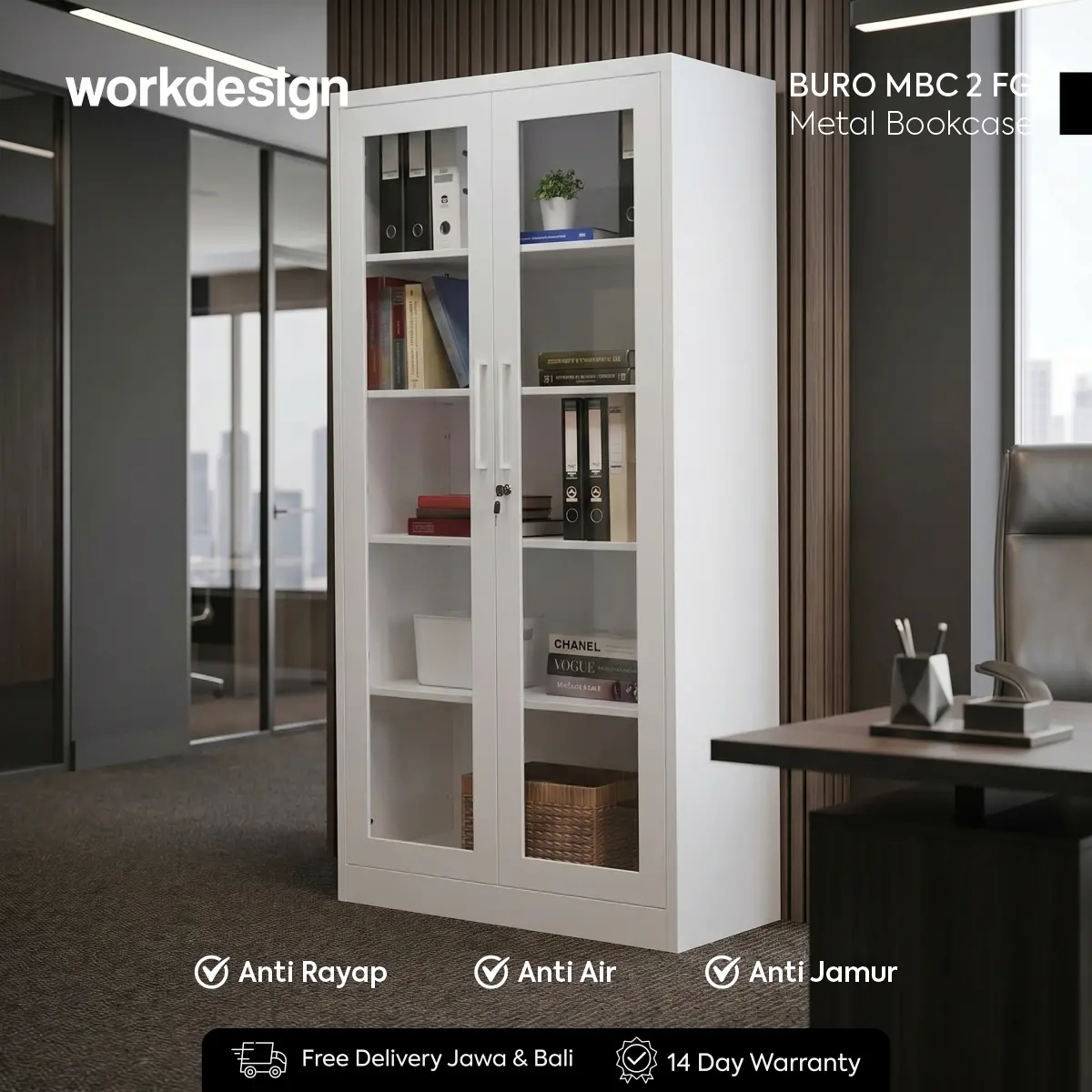 WORKDESIGN BURO AVA MBC 2 FG RAK BUKU BESI / LEMARI ARSIP KANTOR warna WHITE - WORKDESIGN - foto 1