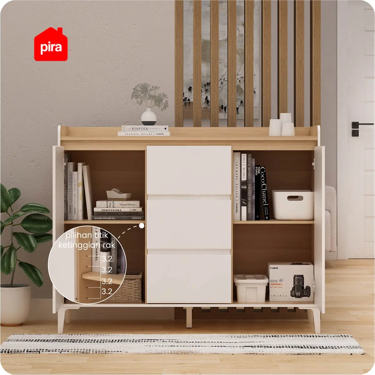 PIRA METROPOLIS OX - HIRO SB120 BUFET / KABINET / SIDEBOARD / MEJA TV warna WHITE - PRO OAK - PIRA METROPOLIS OX - foto 9