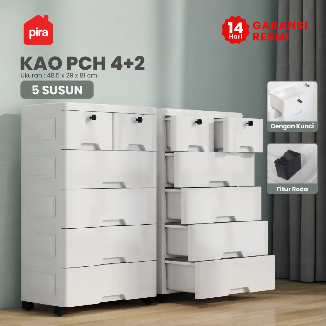PIRA METROPOLIS - KAO PCH4+2 LEMARI LACI PLASTIK / LEMARI PLASTIK / DRAWER PLASTIK / LEMARI BAYI / LEMARI PAKAIAN ANAK warna WHITE - PIRA METROPOLIS - foto 1
