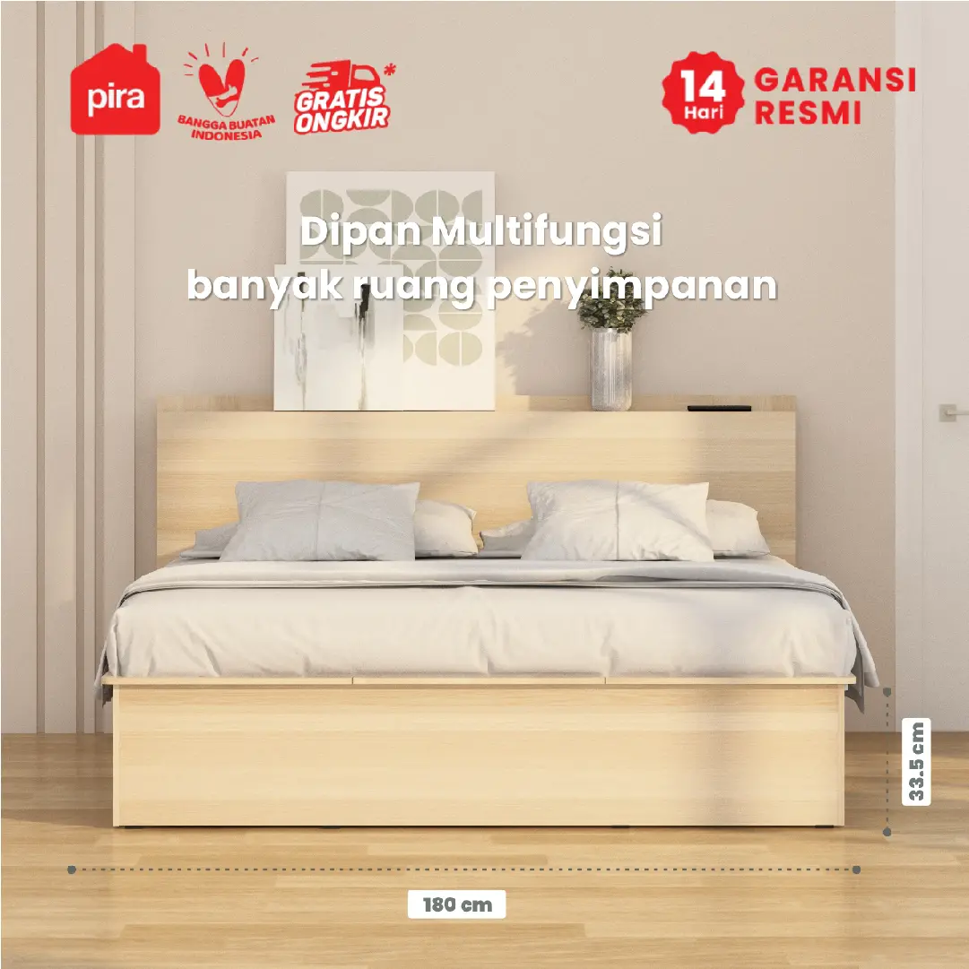 PIRA - MORGAN BD 180 DIPAN / RANJANG / TEMPAT TIDUR DENGAN LACI PENYIMPANAN warna PRO OAK - PIRA - foto 2
