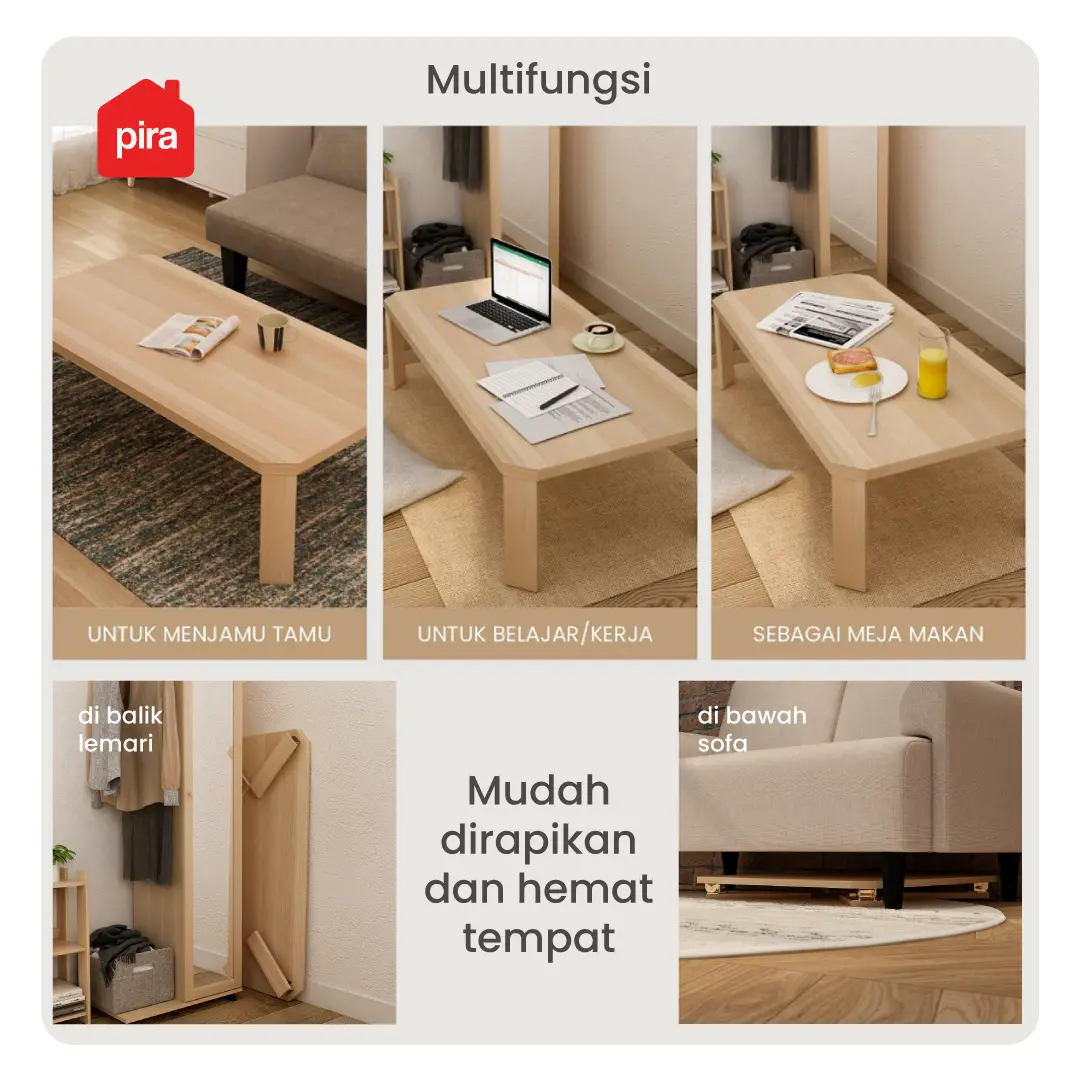 PIRA - TABE CT120 MEJA TAMU / MEJA MAKAN LIPAT LESEHAN / MEJA BELAJAR LIPAT LESEHAN warna PRO OAK - PIRA - foto 4