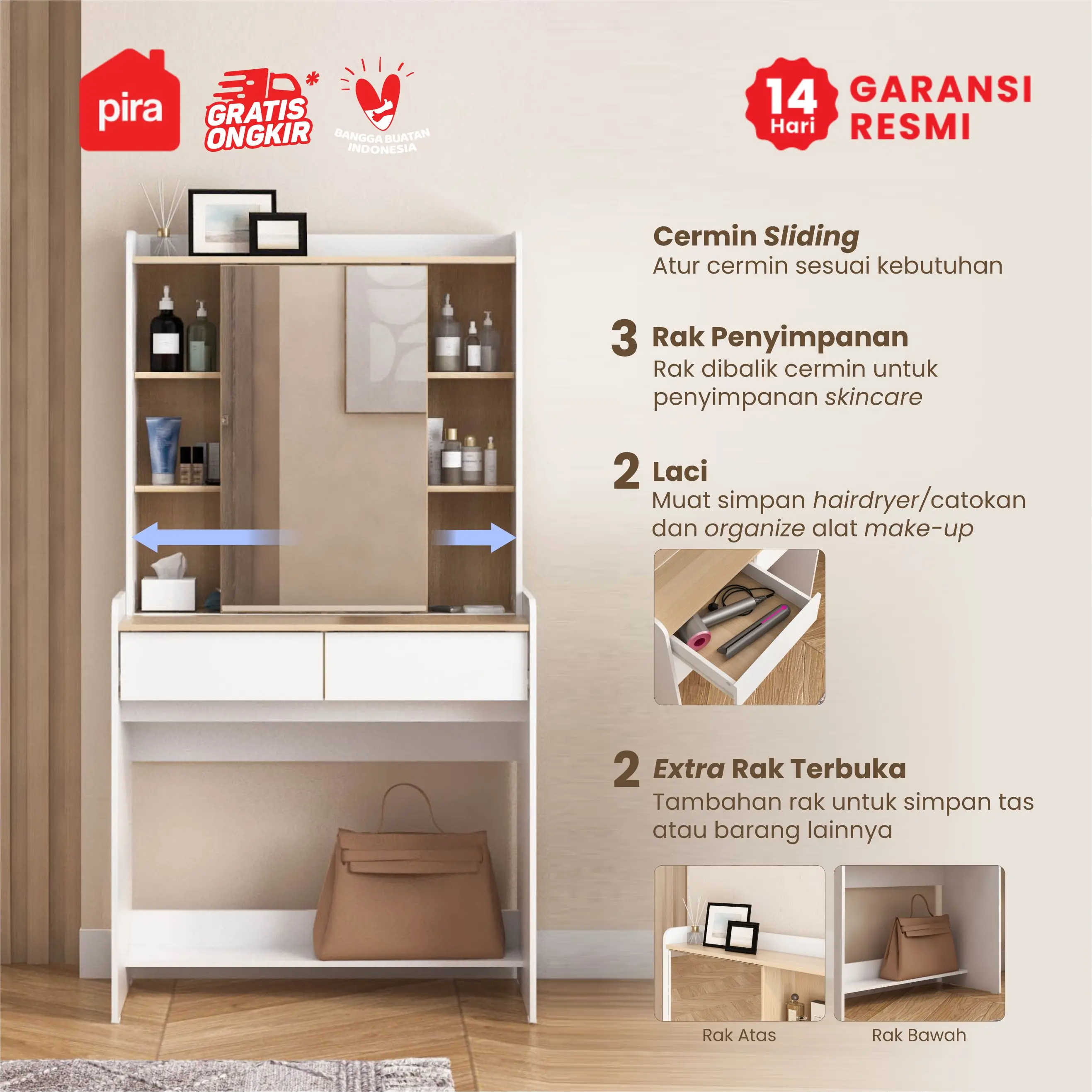 PIRA METROPOLIS -  SOLA DS80 SL MEJA RIAS DENGAN STOP KONTAK warna WHITE - PRO OAK - PIRA METROPOLIS - foto 2