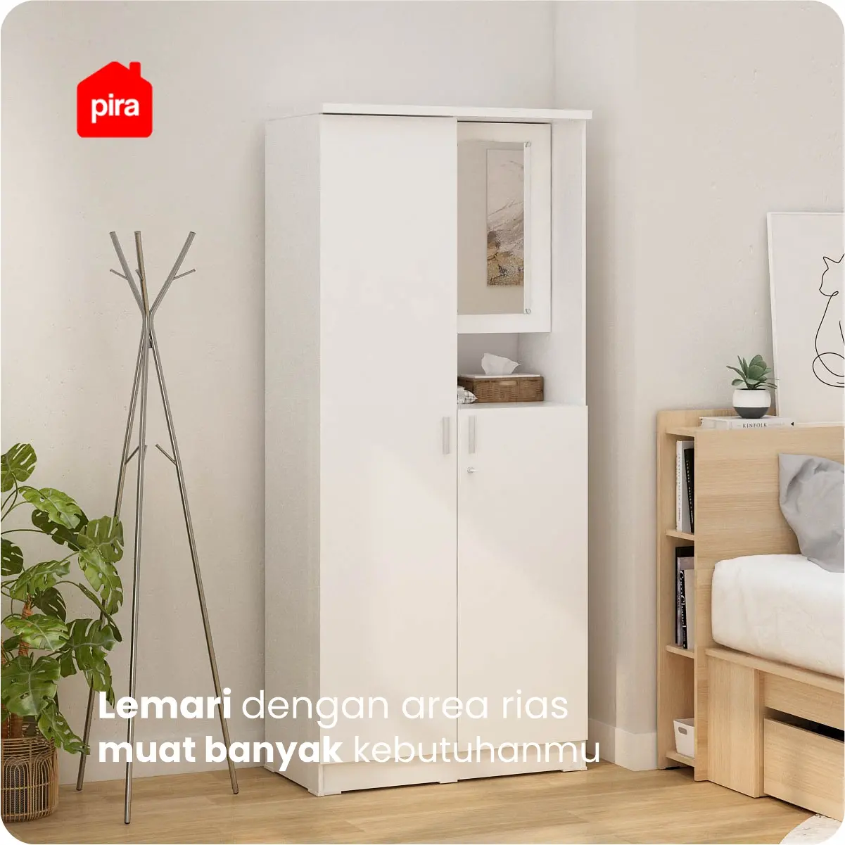 PIRA METROPOLIS OX - ARUNA WDD 2 LEMARI PAKAIAN 2 PINTU DENGAN KACA RIAS warna WHITE - PIRA METROPOLIS OX - foto 2