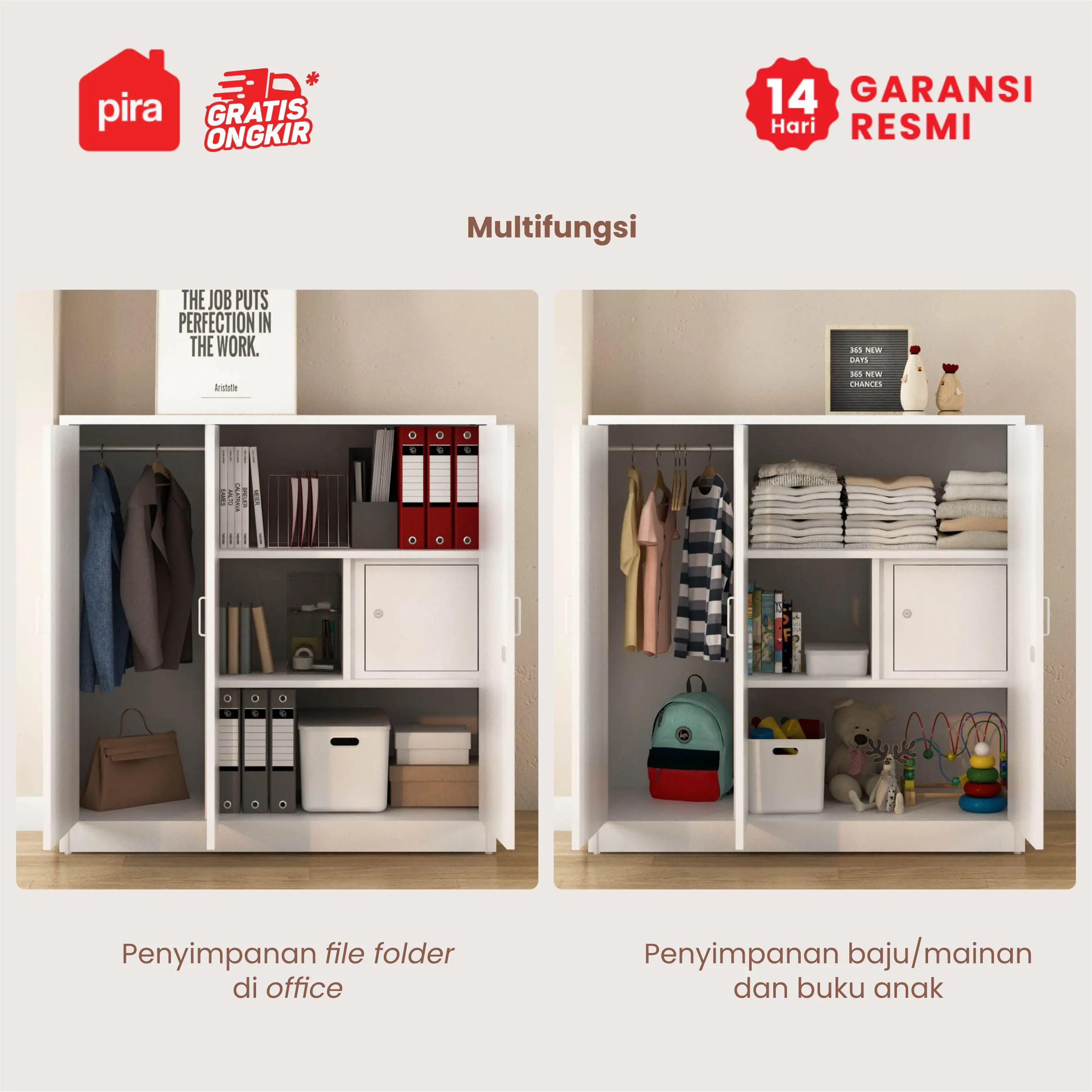 PIRA -  LINIO 3BL MWD LEMARI PAKAIAN BESI 3 PINTU / LEMARI KECIL / LEMARI PAKAIAN ANAK warna WHITE - LIGHT GREY - PIRA - foto 5