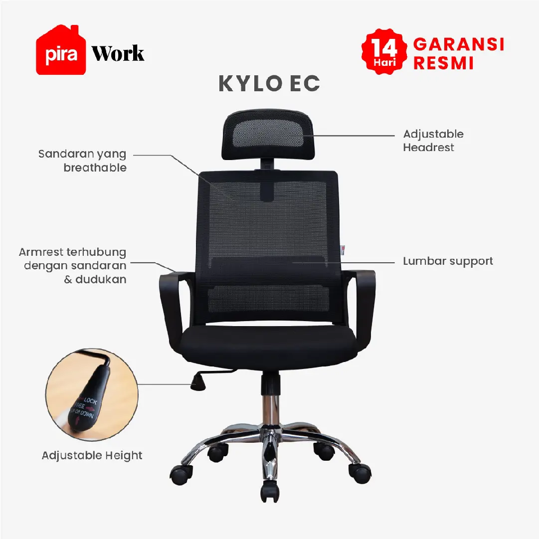 PIRA WORK - KYLO A EC KURSI KERJA / KURSI KANTOR / KURSI EKSEKUTIF warna BLACK - GREY - PIRA WORK - foto 3