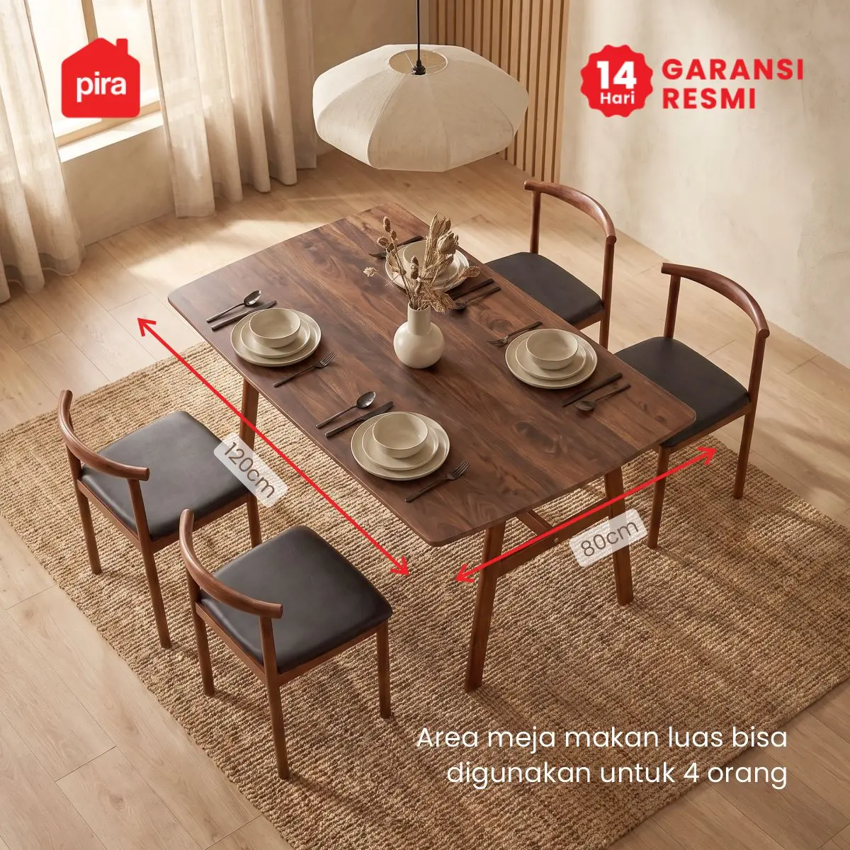 PIRA BAVARIAN - SIV DTS MEJA MAKAN SET DENGAN 4 KURSI warna DARK BROWN - BLACK - PIRA - foto 2