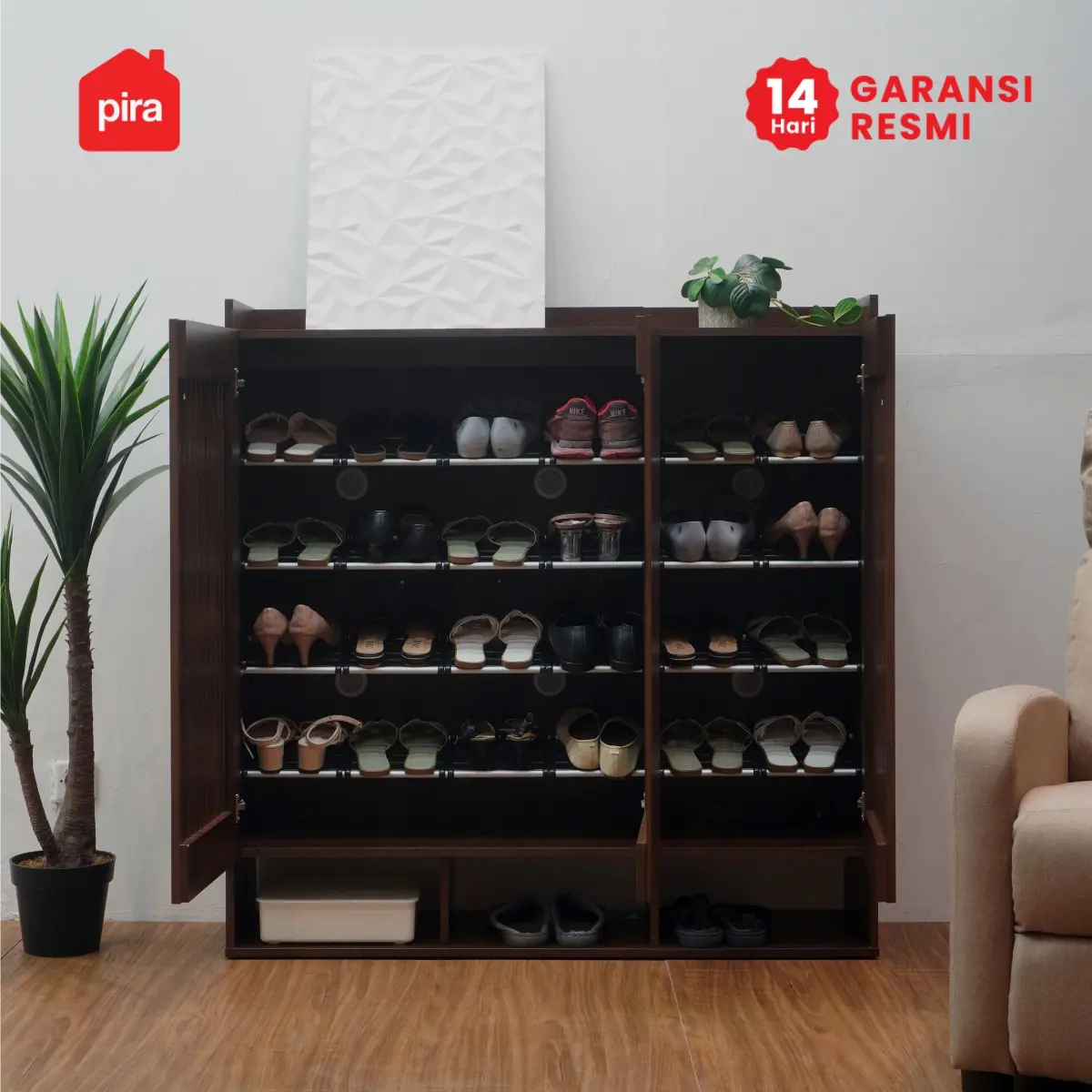 PIRA - GYO SR120 RAK SEPATU / LEMARI SEPATU / RAK SEPATU SUSUN TERTUTUP warna BROWN WALNUT - PIRA - foto 5