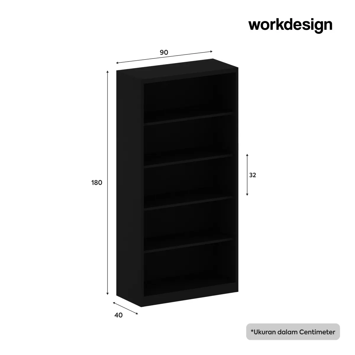 Panduan ukuran WORKDESIGN BURO AVA MBC 2 HG RAK BUKU BESI / LEMARI ARSIP KANTOR warna BLACK - WORKDESIGN
