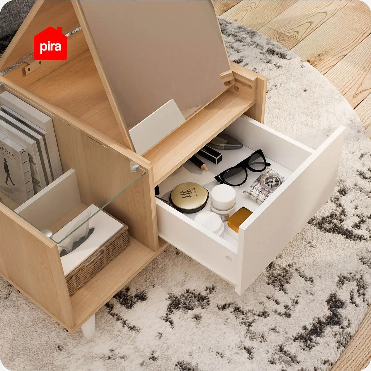 PIRA METROPOLIS - KESHA CTDS MEJA RIAS / MEJA SAMPING / MEJA MULTIFUNGSI / MEJA TAMU warna PRO OAK - WHITE - PIRA METROPOLIS - foto 3