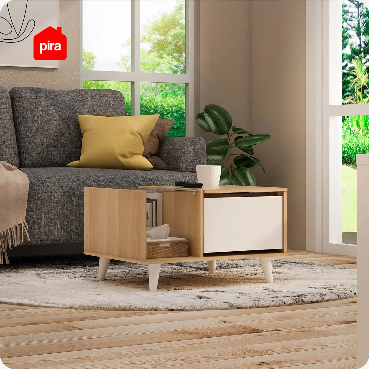 PIRA METROPOLIS - KESHA CTDS MEJA RIAS / MEJA SAMPING / MEJA MULTIFUNGSI / MEJA TAMU warna PRO OAK - WHITE - PIRA METROPOLIS - foto 2